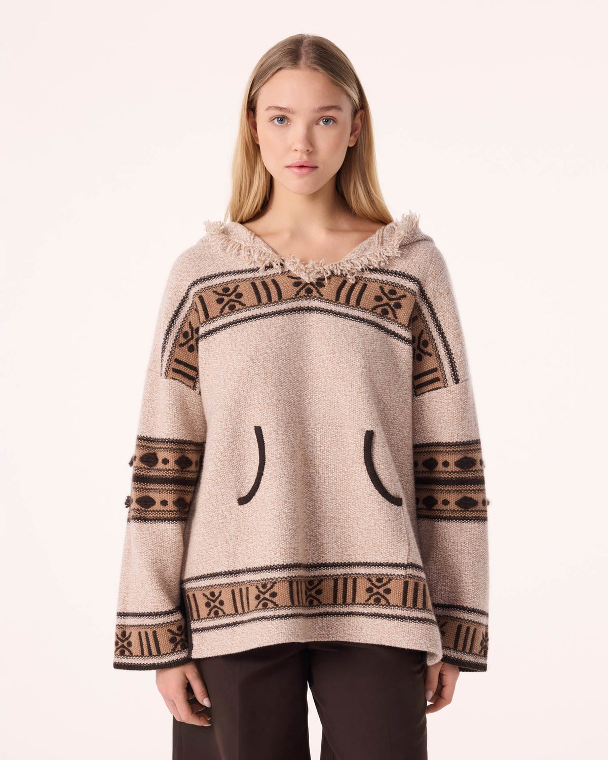 Kujten  -  Poncho Ubudo Two-Tone Cashmere Poncho, 3-threads  -  Brown