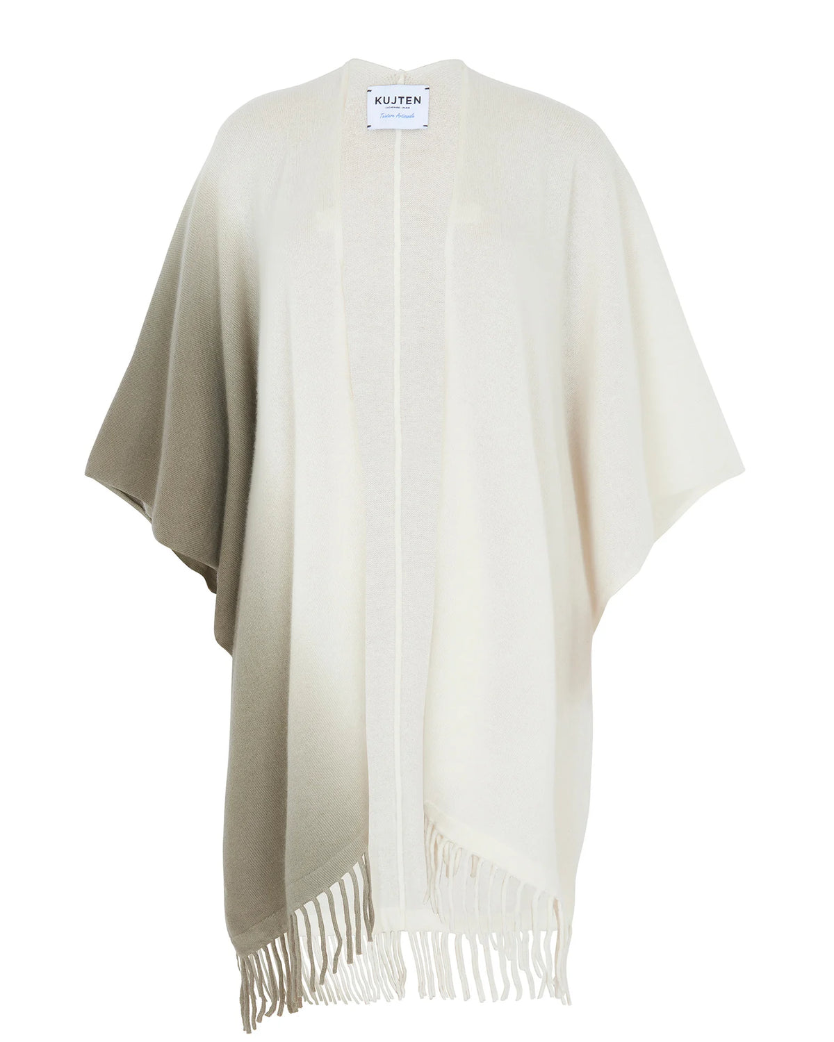 Kujten  -  Cape Aviva Dip Dye Women Fringed Cashmere Cape, 2-threads  -  White