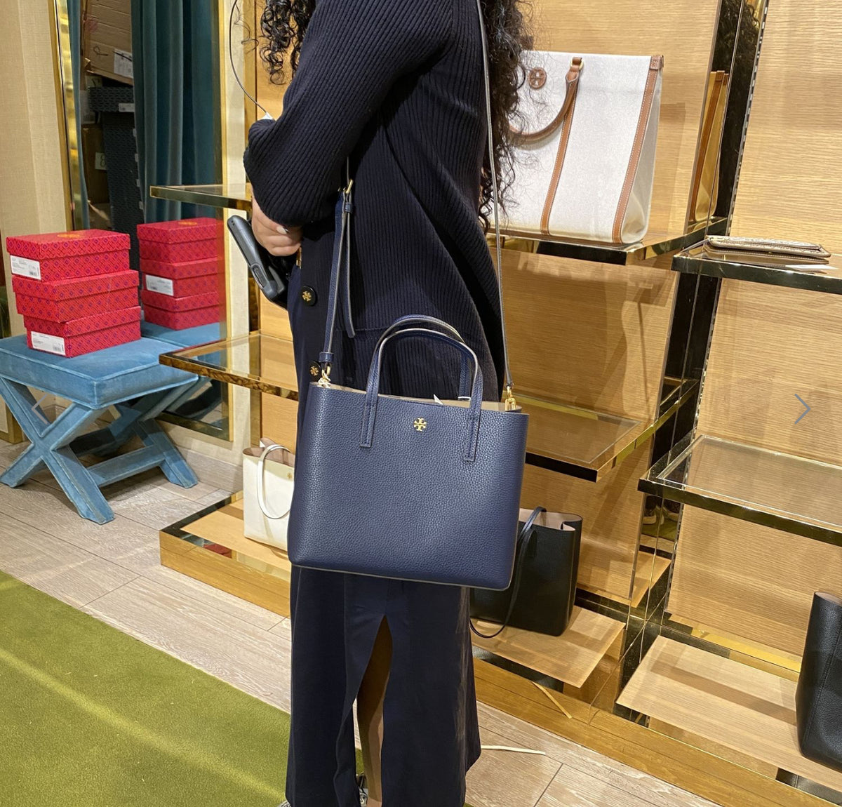 Tory Burch Small Blake Deri Çanta - Navy - Hemen Teslimde