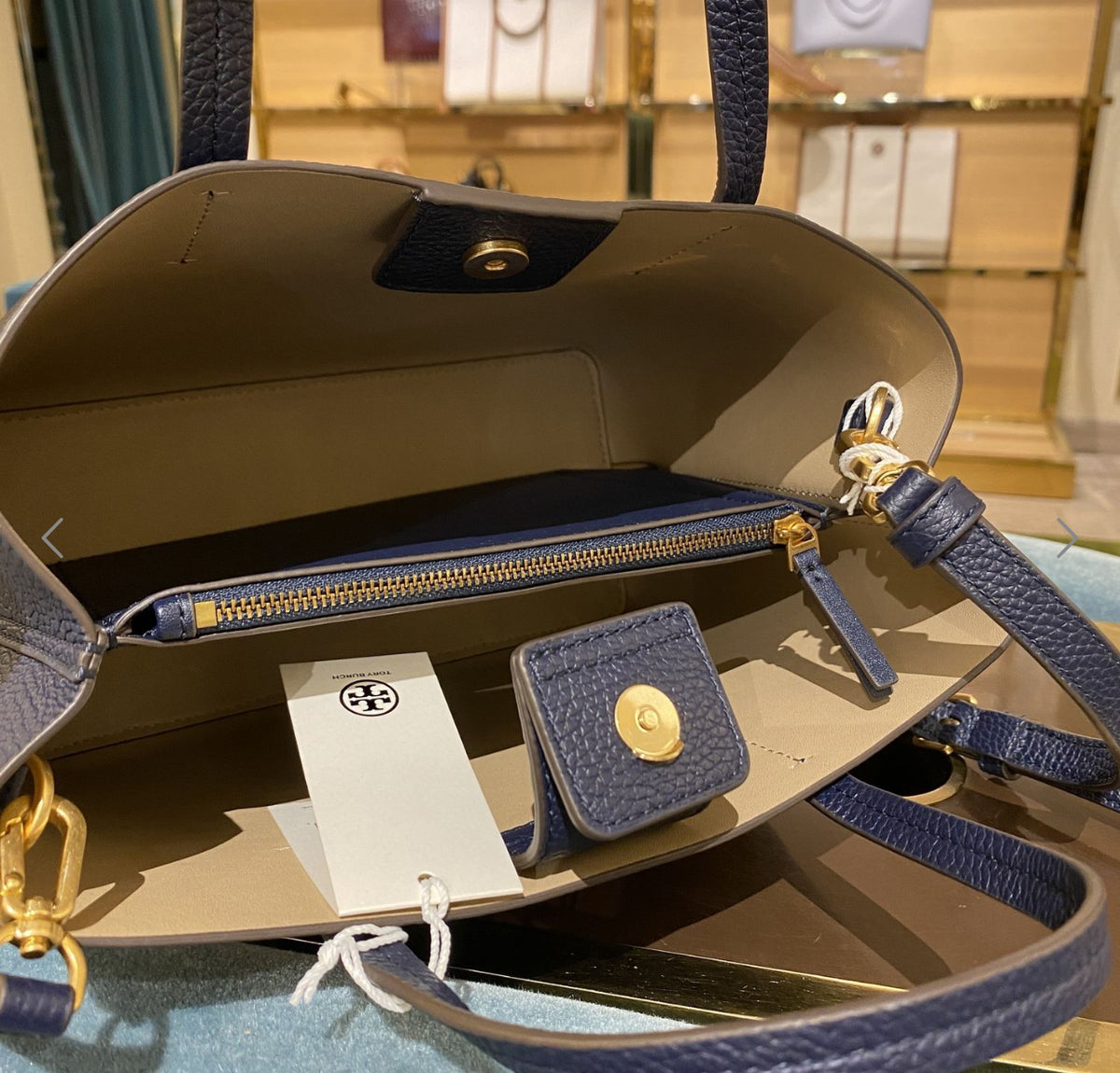 Tory Burch Small Blake Deri Çanta - Navy - Hemen Teslimde