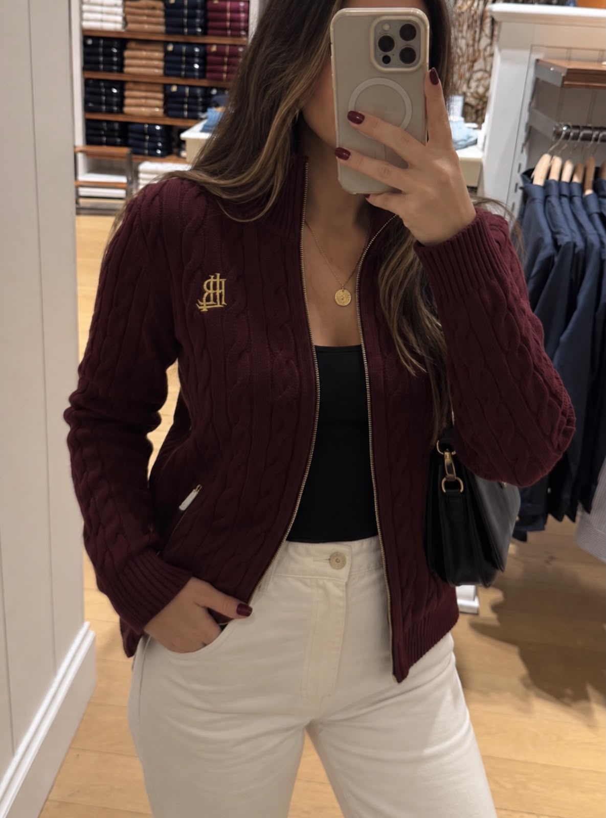 Ralph Lauren Cable-Knit Full-Zip Mockneck Sweater