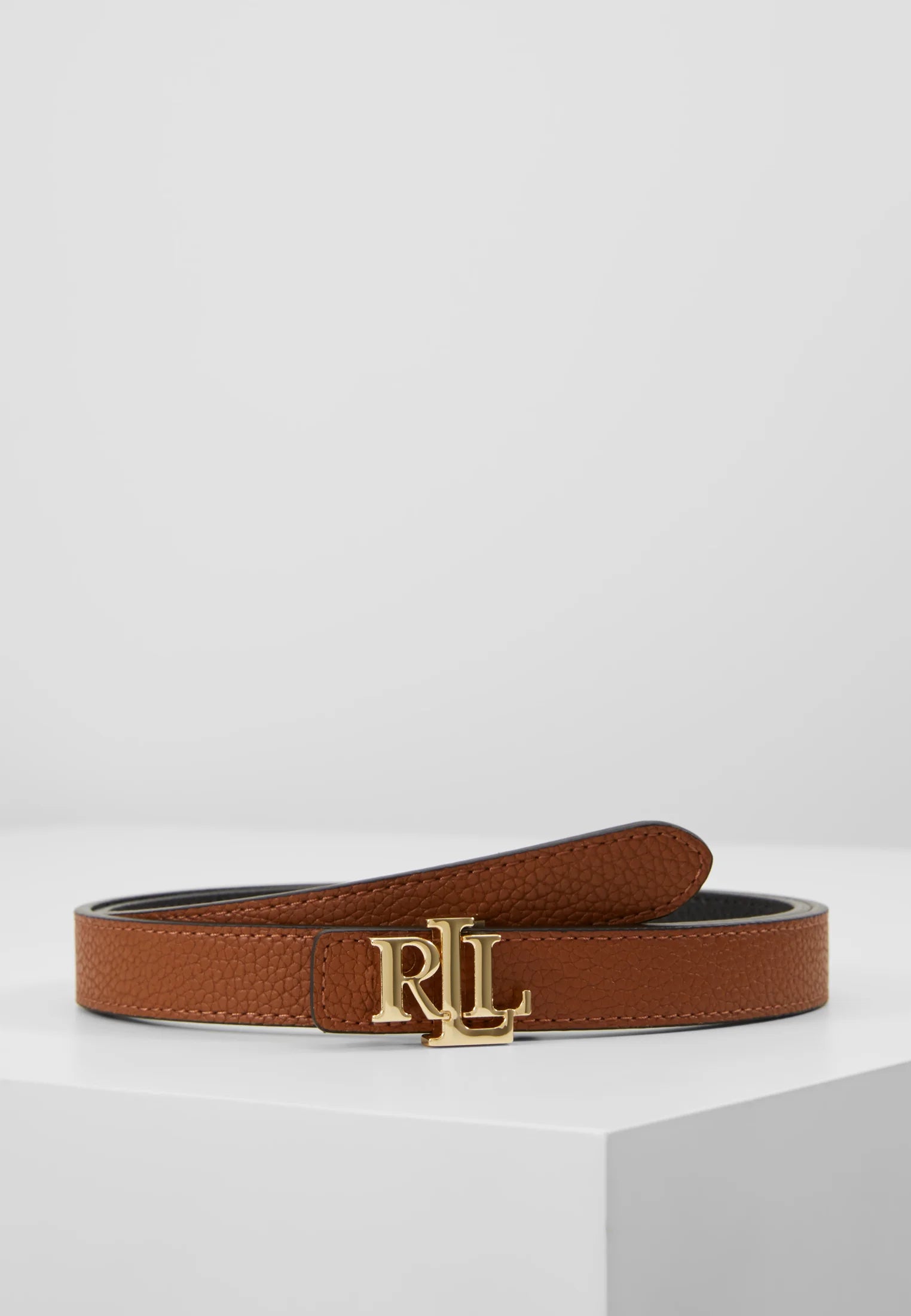 Ralph Lauren Logo Reversible Pebbled Leather Belt Black/Lauren Tan Çift Taraflı Kadın Deri Kemer