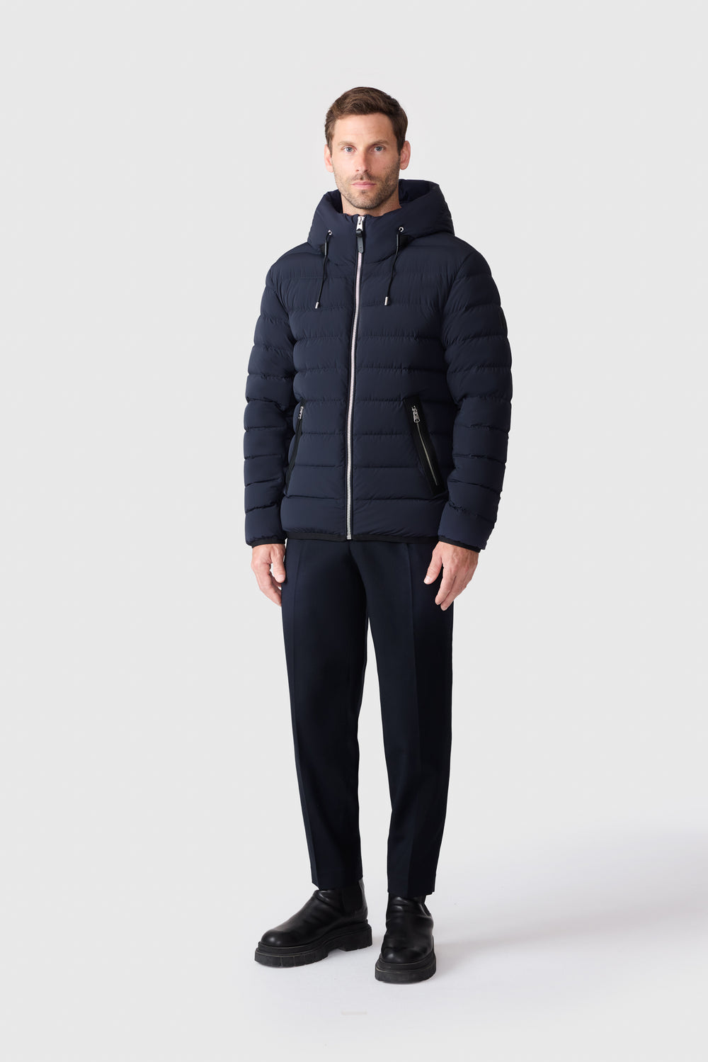 Mackage JACK-Z Agile-360 stretch light down jacket with hood- Navy