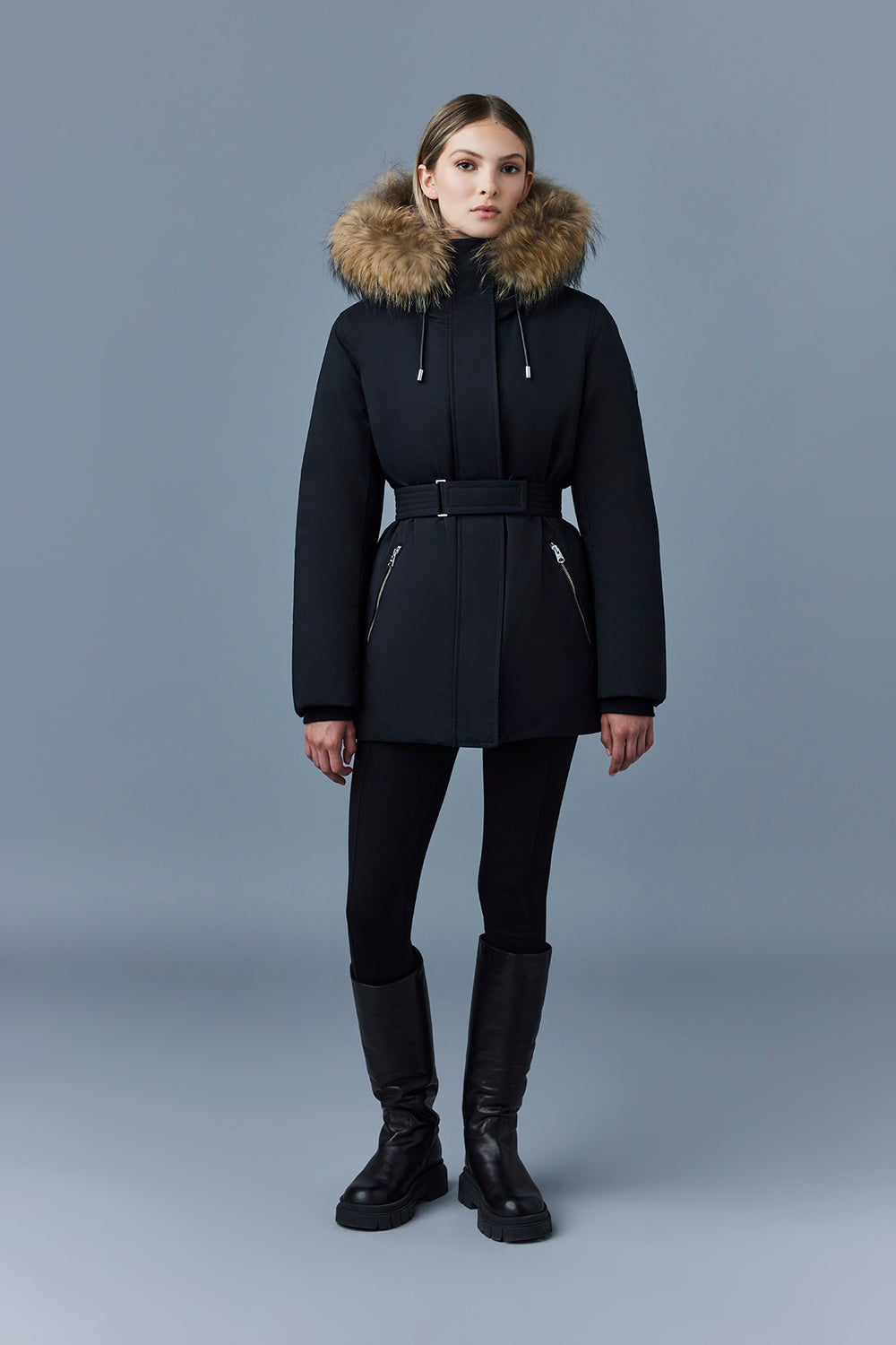 Mackage JENI-F 2-in-1 down parka with removable bib and natural fur-Black