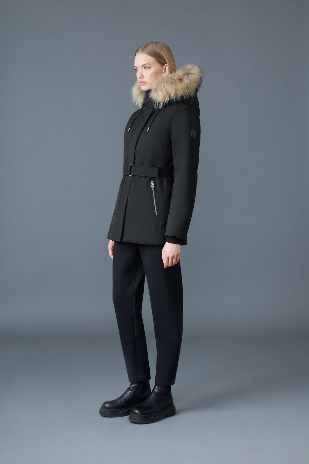Mackage JENI-F 2-in-1 down parka with removable bib and natural fur-Black