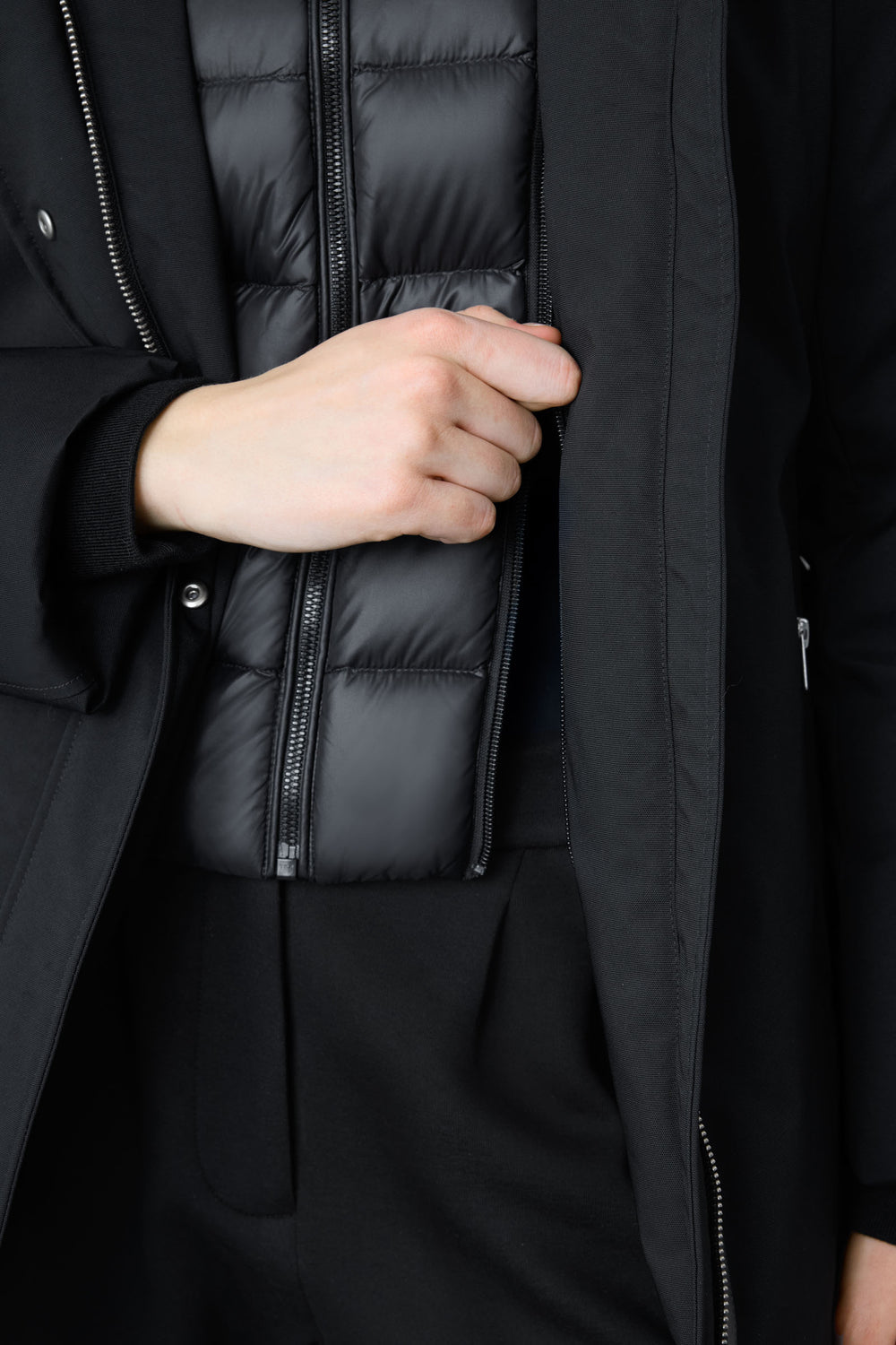 Mackage JENI-F 2-in-1 down parka with removable bib and natural fur-Black