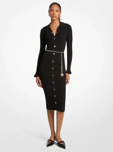 Michael Kors Stretch Knit Belted Midi Dress-BLACK