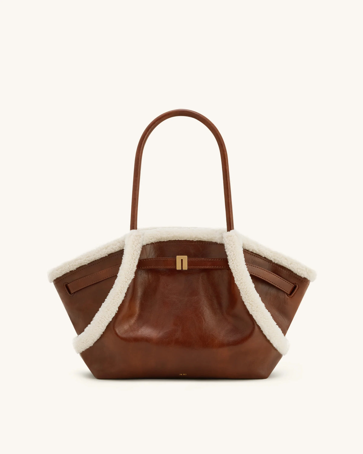 JW PEI Hana Medium Faux Shearling Trim Tote Bag - Brown