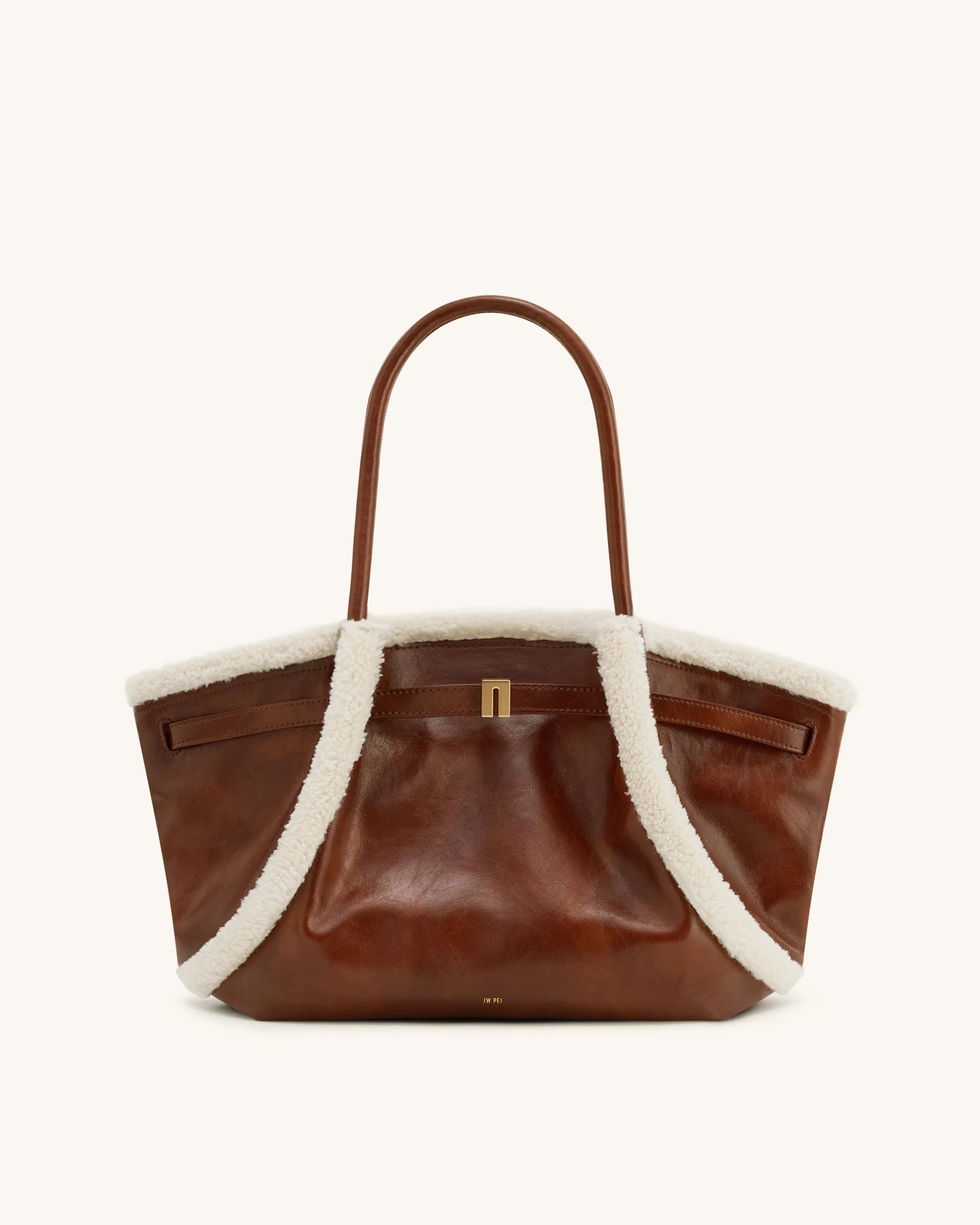 JW PEI Hana Medium Faux Shearling Trim Tote Bag - Brown
