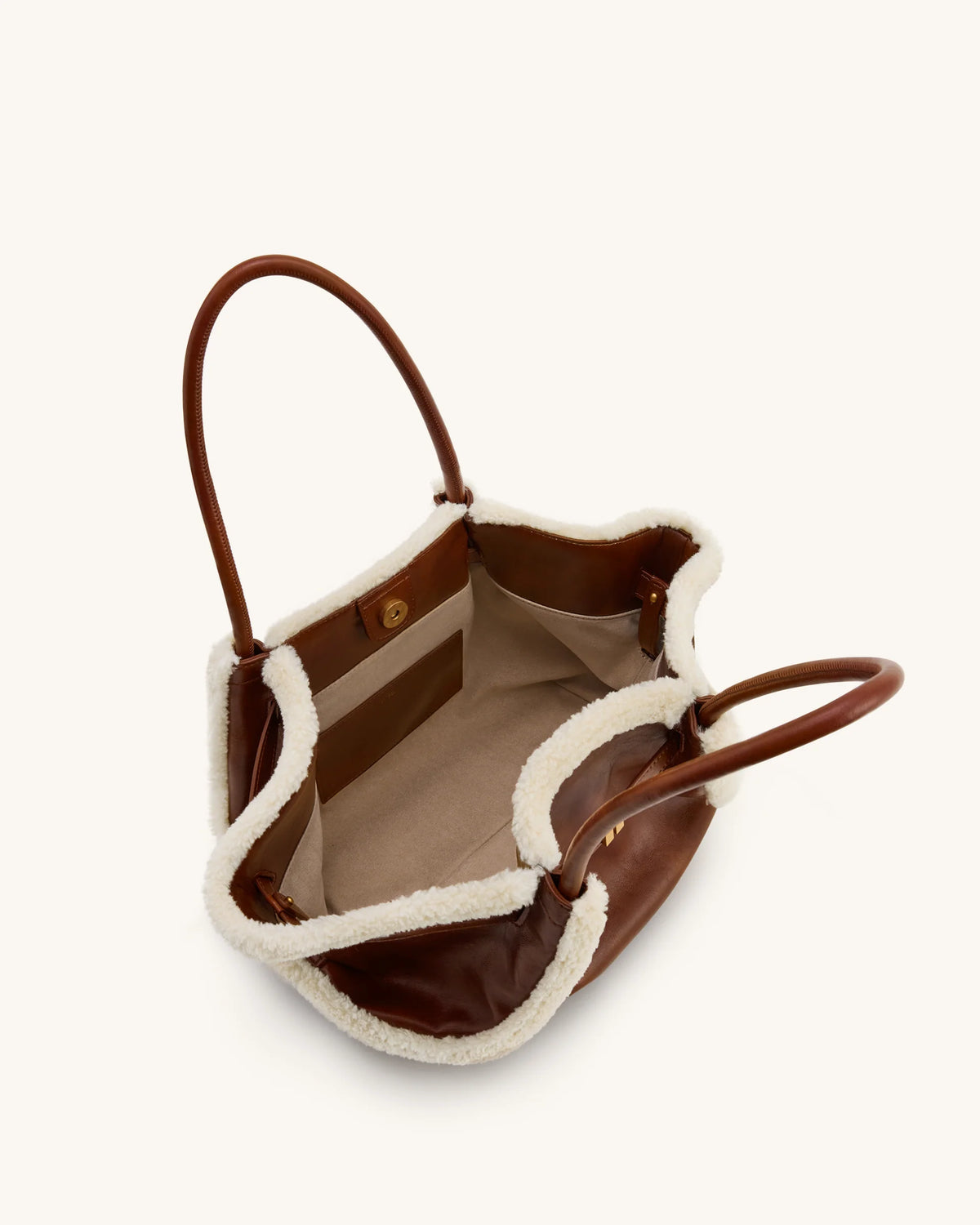 JW PEI Hana Medium Faux Shearling Trim Tote Bag - Brown