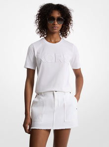 Michael Kors Sequined Logo Cotton T-Shirt-WHITE