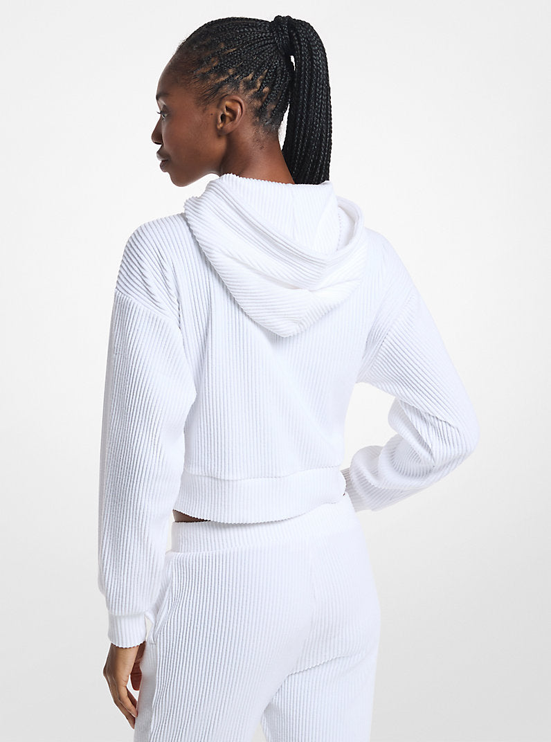Michael Kors Ribbed Knit Hoodie-WHITE