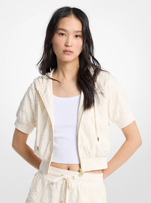 Michael Kors Logo Jacquard Terry Short-Sleeve Jacket-BONE