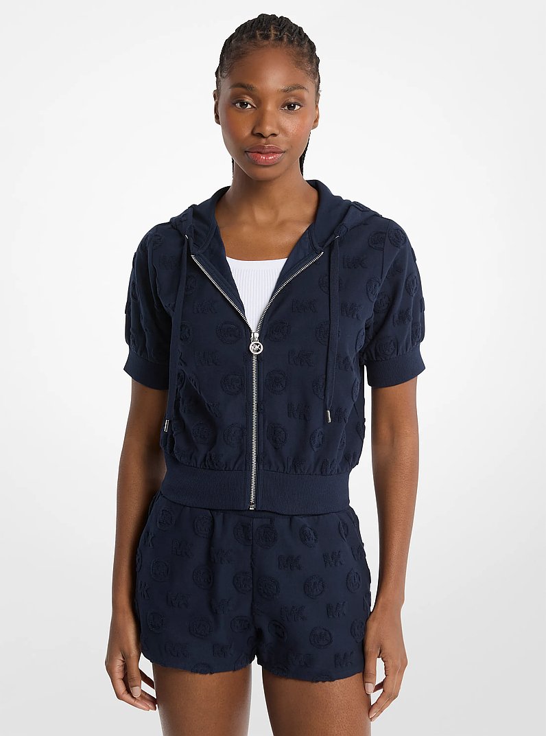 Michael Kors Logo Jacquard Terry Short-Sleeve Jacket-MIDNIGHTBLUE