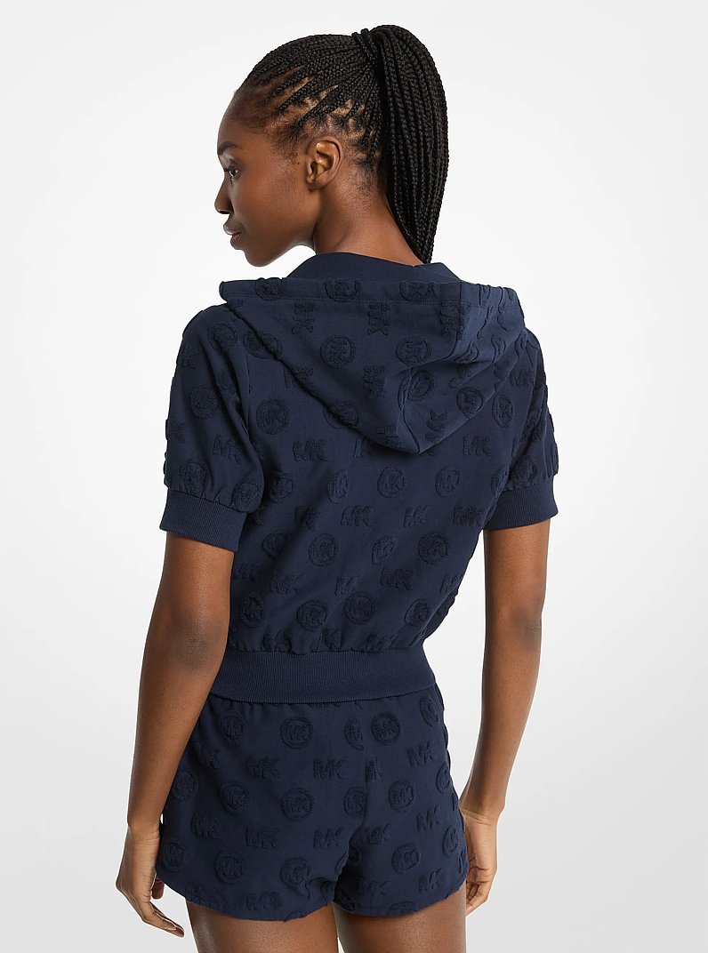 Michael Kors Logo Jacquard Terry Short-Sleeve Jacket-MIDNIGHTBLUE