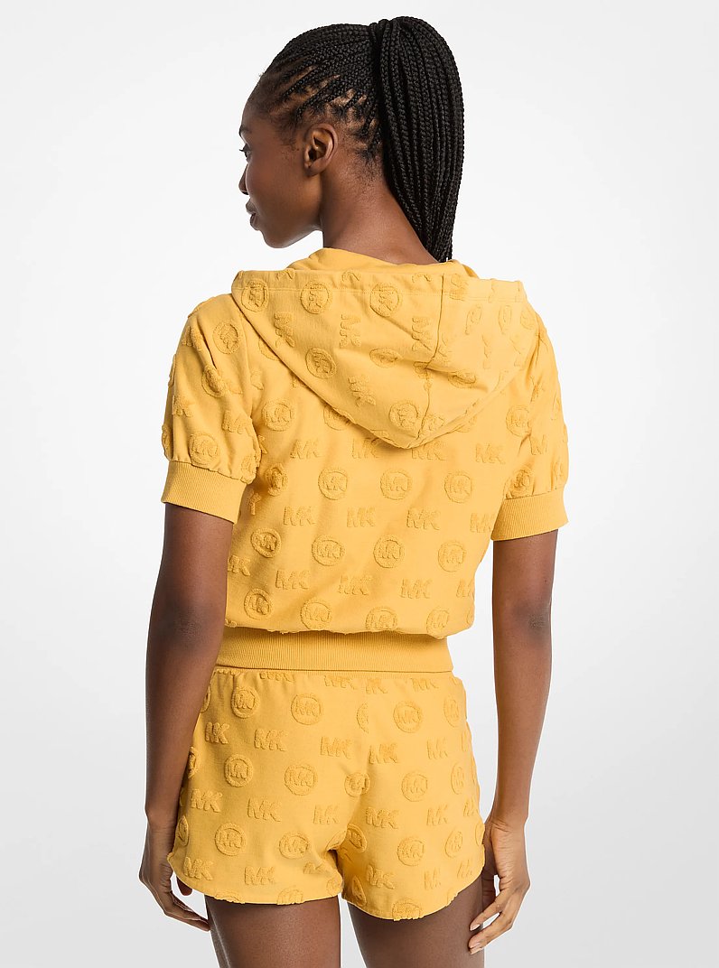 Michael Kors Logo Jacquard Terry Short-Sleeve Jacket-HONEYWHEAT