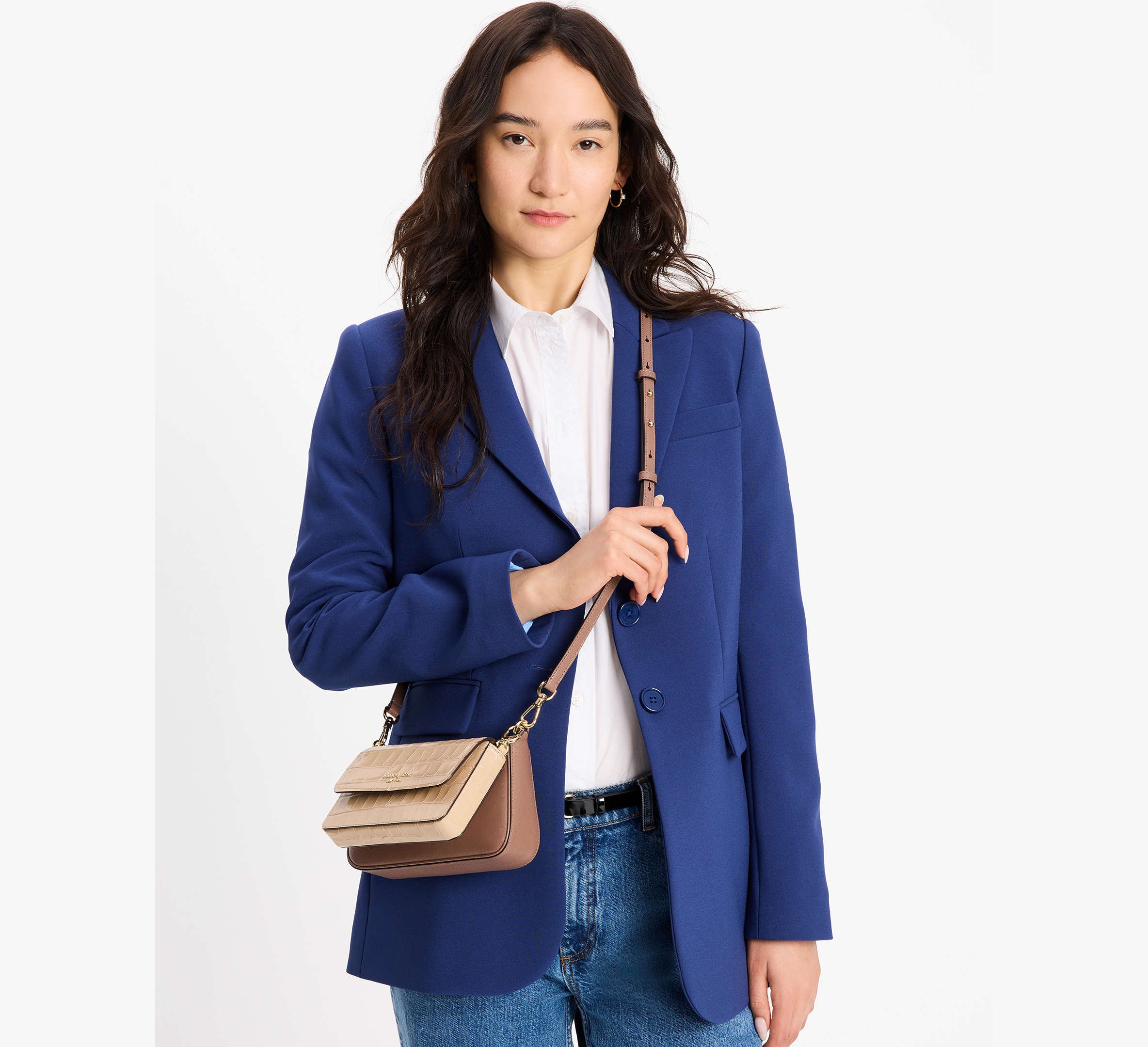 Kate Spade Double Up Croc Embossed Crossbody - Warm Acorn Multi