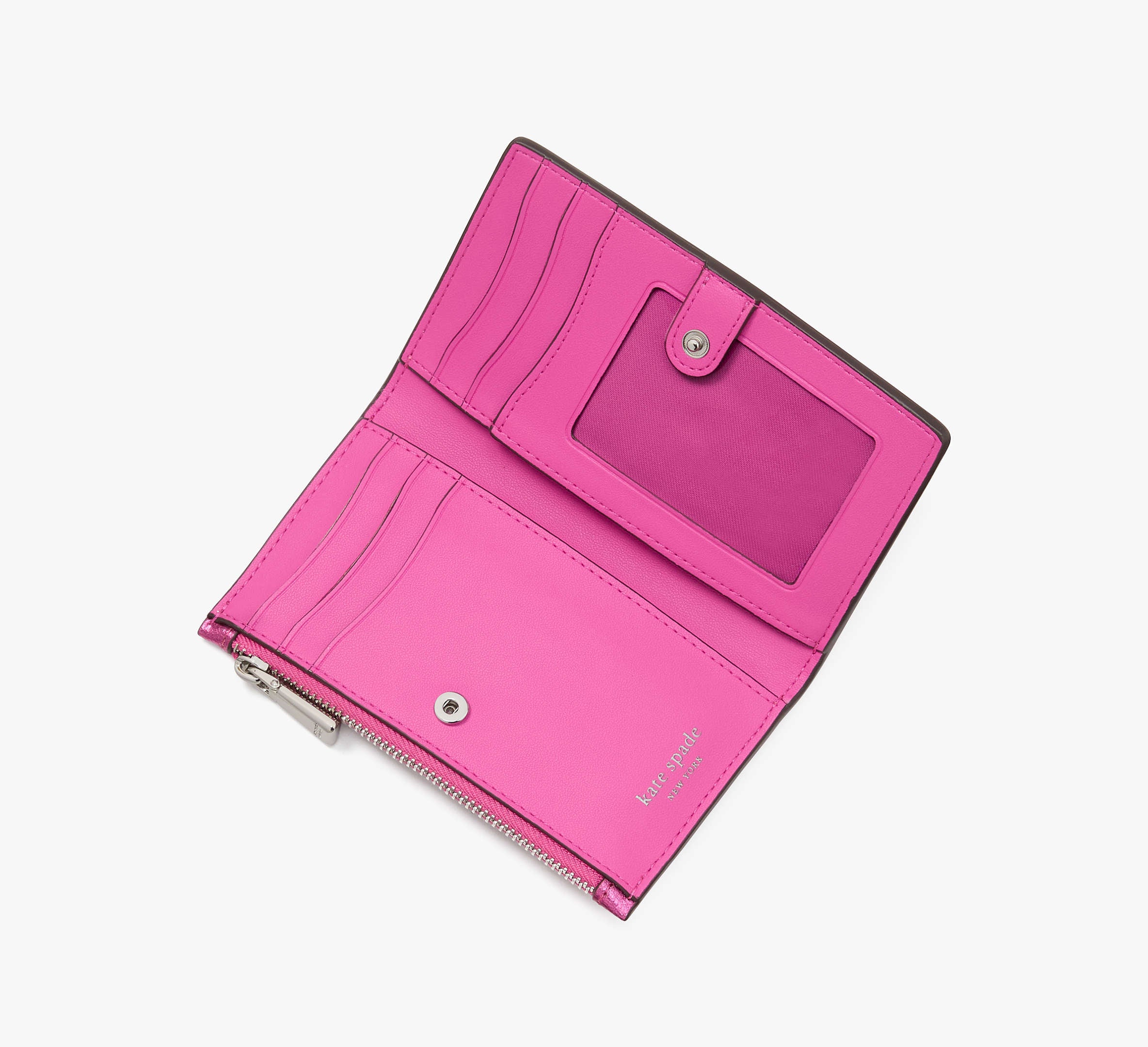 Kate Spade Morgan Bow Metallic Small Slim Bifold Wallet - Bikini Pink