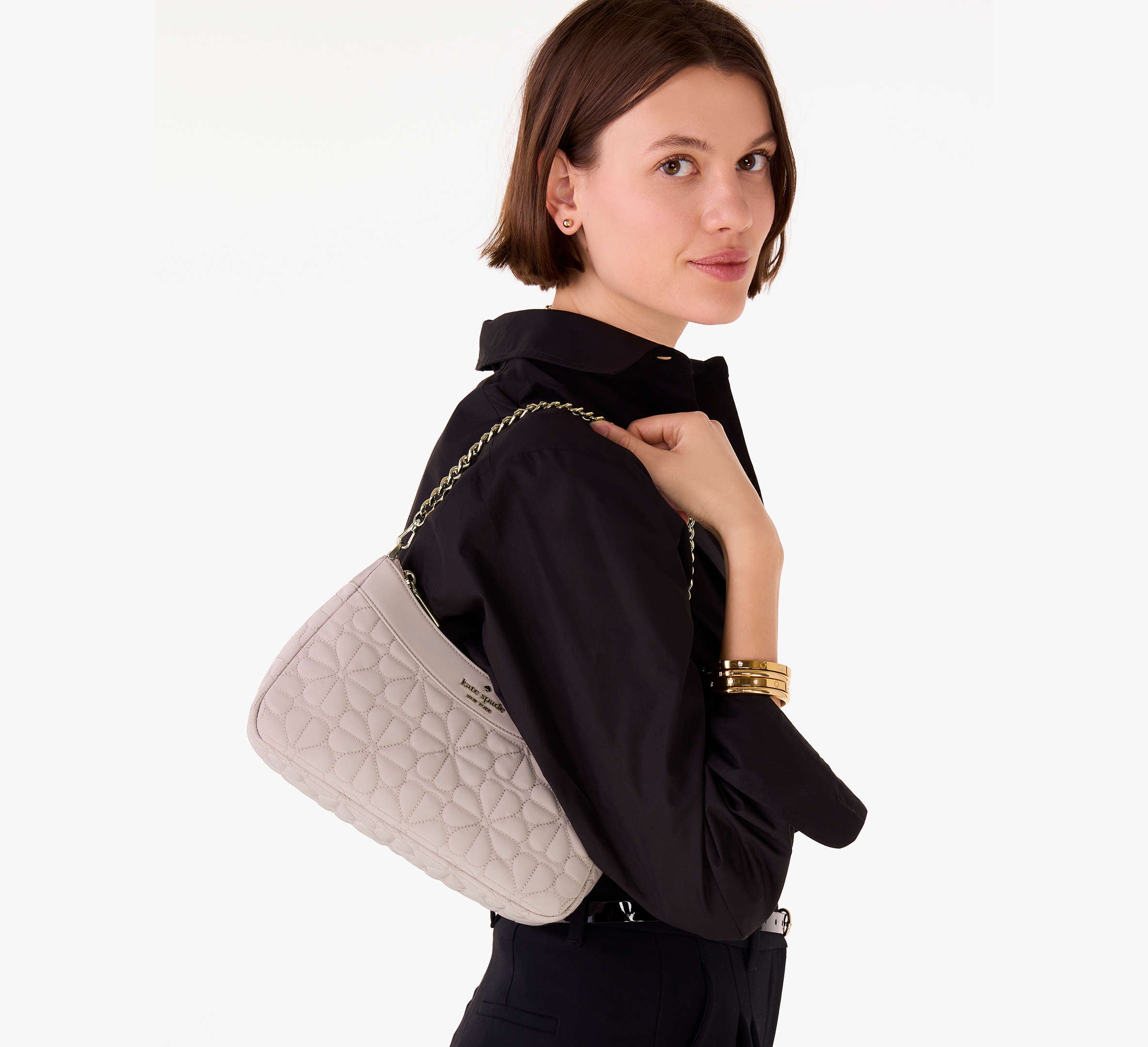 Kate Spade Spade Flower Quilted Fabric Convertible Crossbody - Cozy Grey