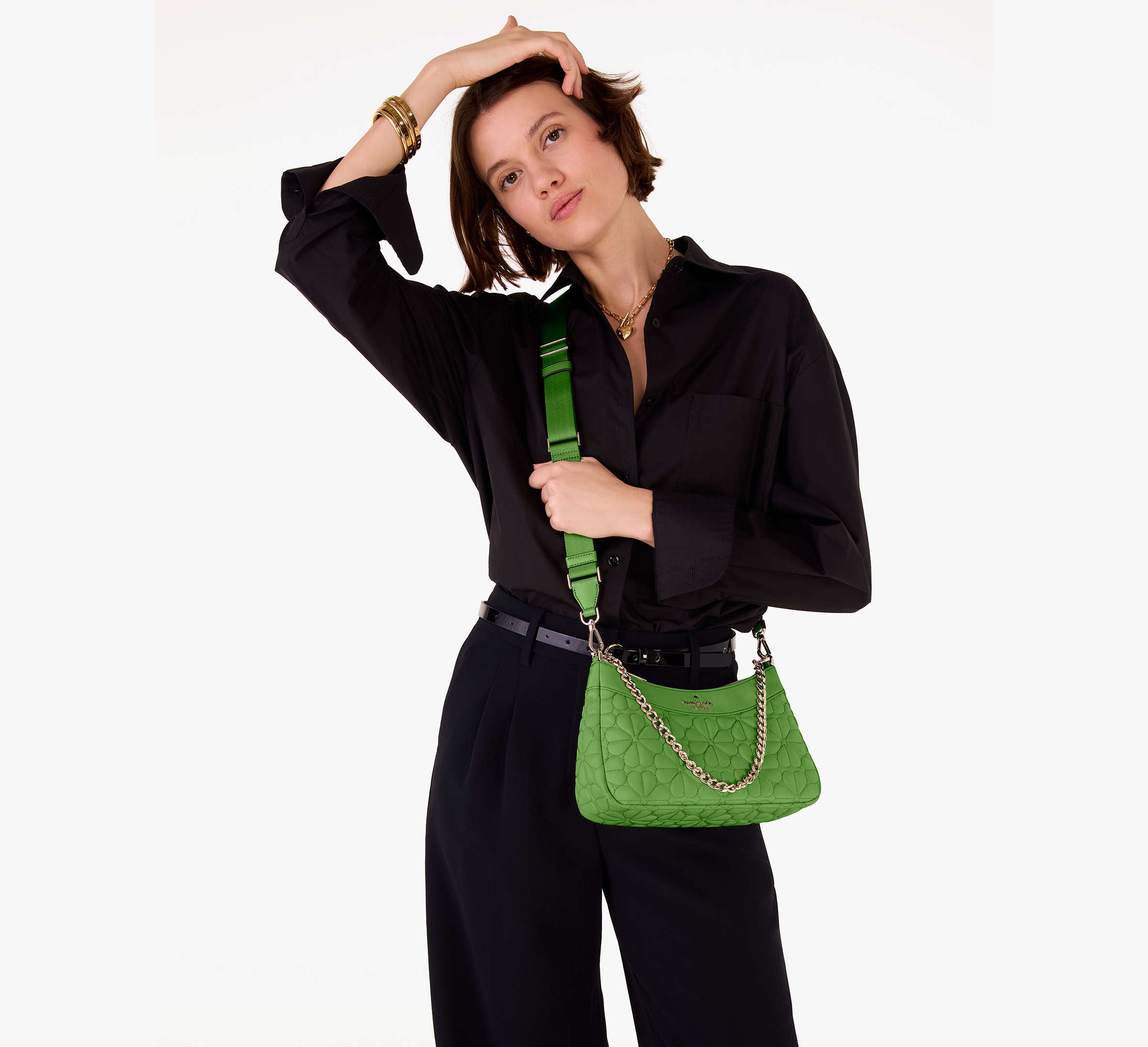 Kate Spade Spade Flower Quilted Fabric Convertible Crossbody -  Ks Green