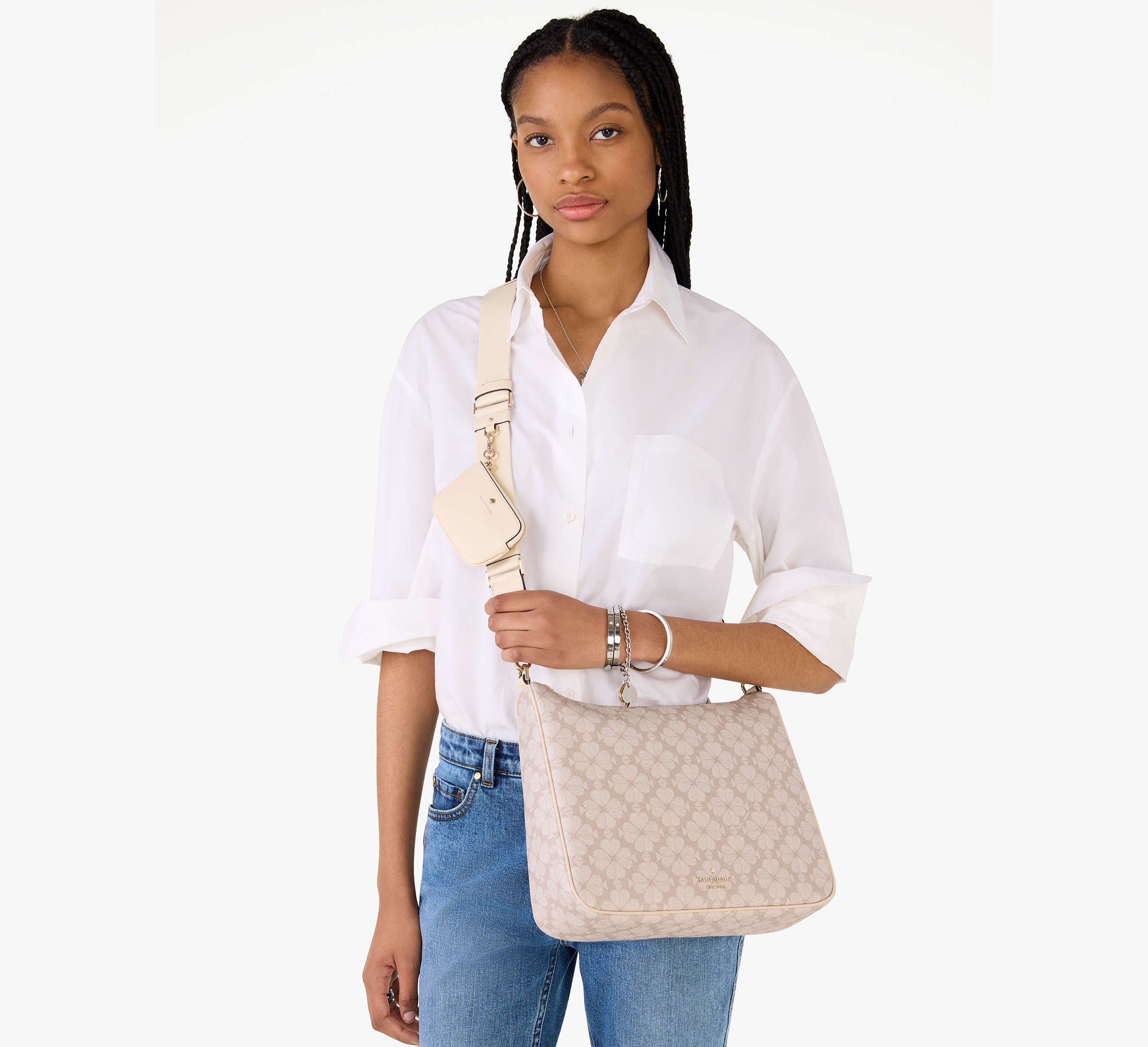 Kate Spade Spade Flower Large Crossbody With Pouch - Dark Beige Multi