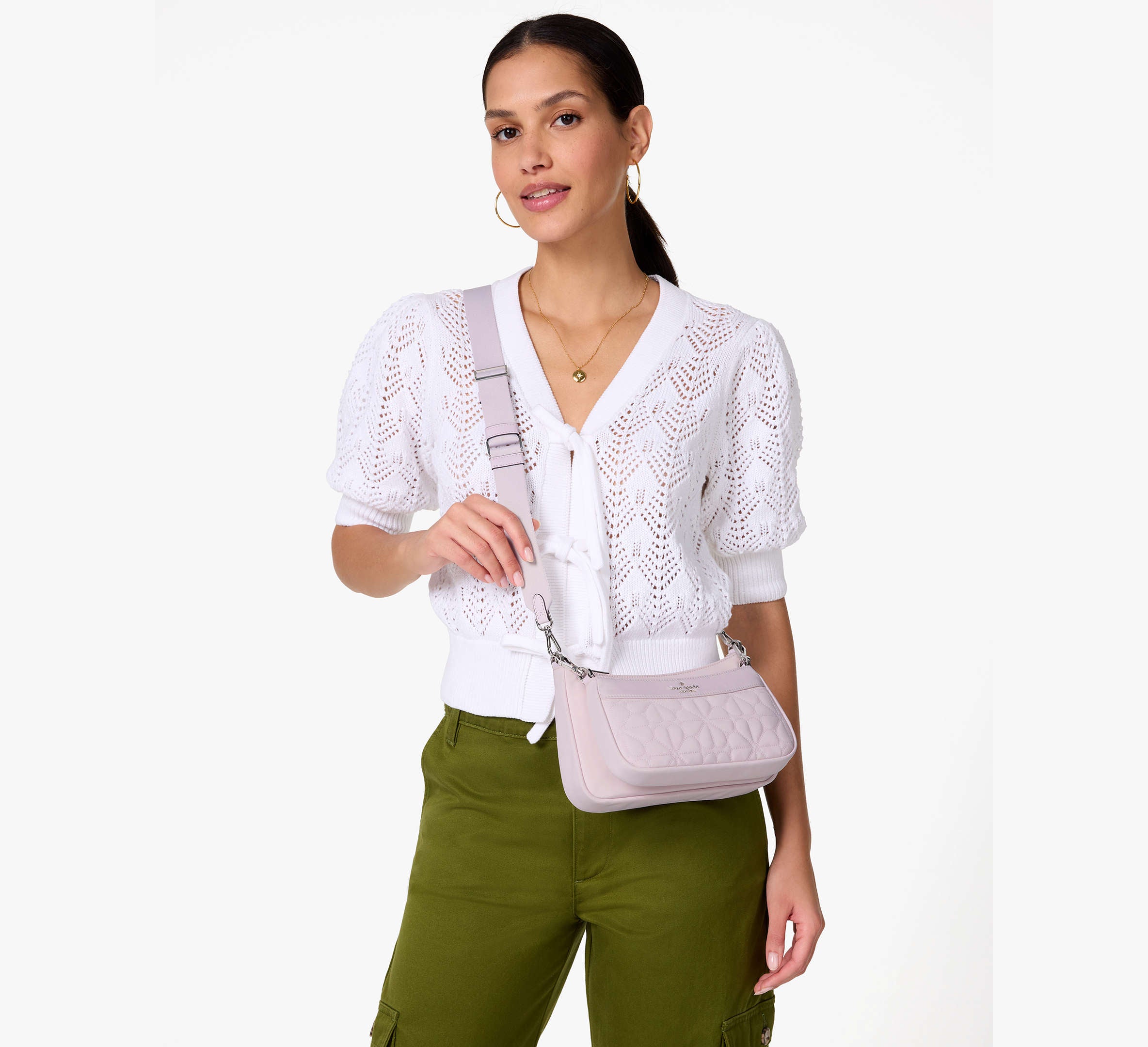 Kate Spade Duet Spade Flower Quilted Nylon Crossbody-  Pale Amethyst