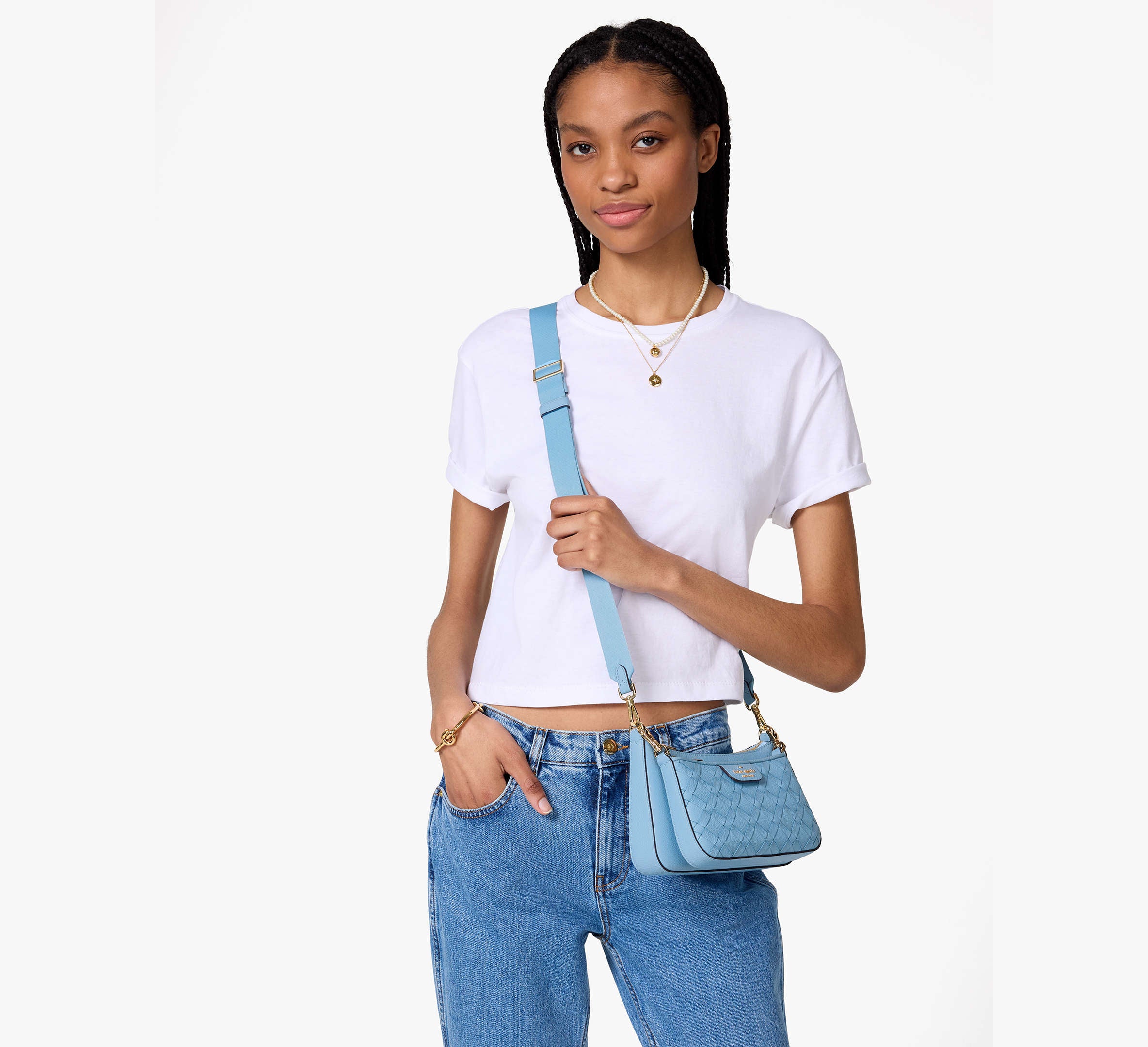 Kate Spade Duet Woven Leather Crossbody - Montauk Blue