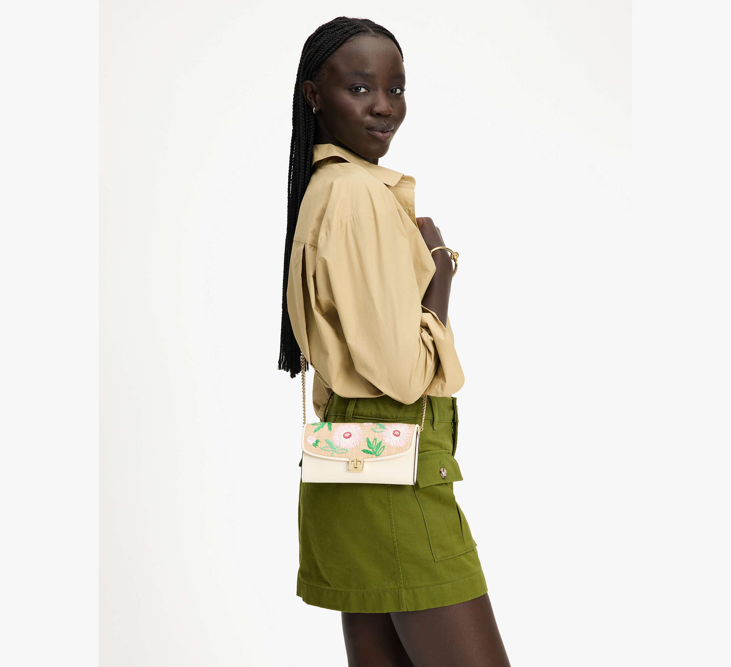 Kate Spade Phoebe Straw Turnlock Wallet-on-chain - Natural Multi