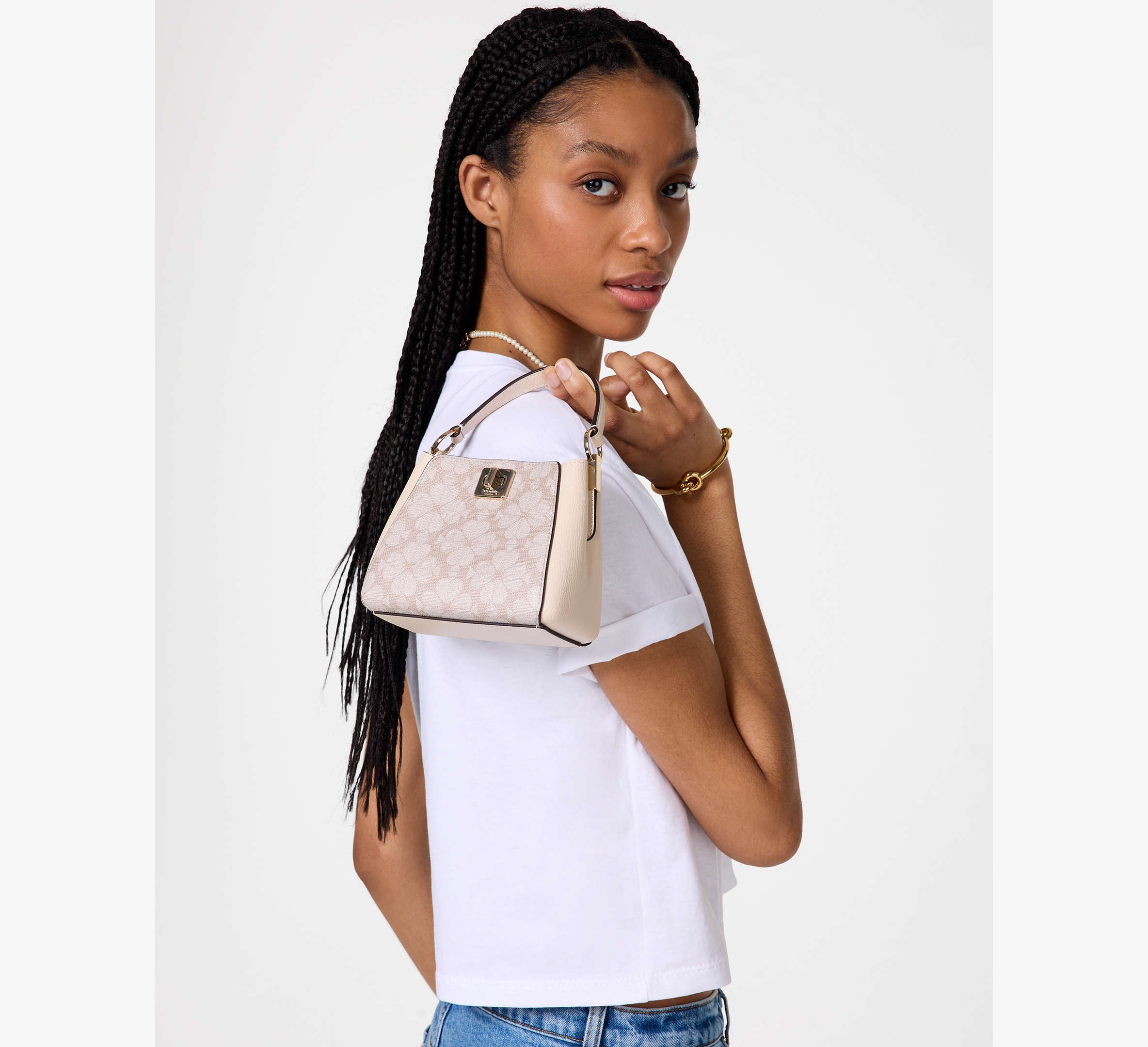 Kate Spade Spade Flower Pvc Mini Top Handle Crossbody - Dark Beige Multi