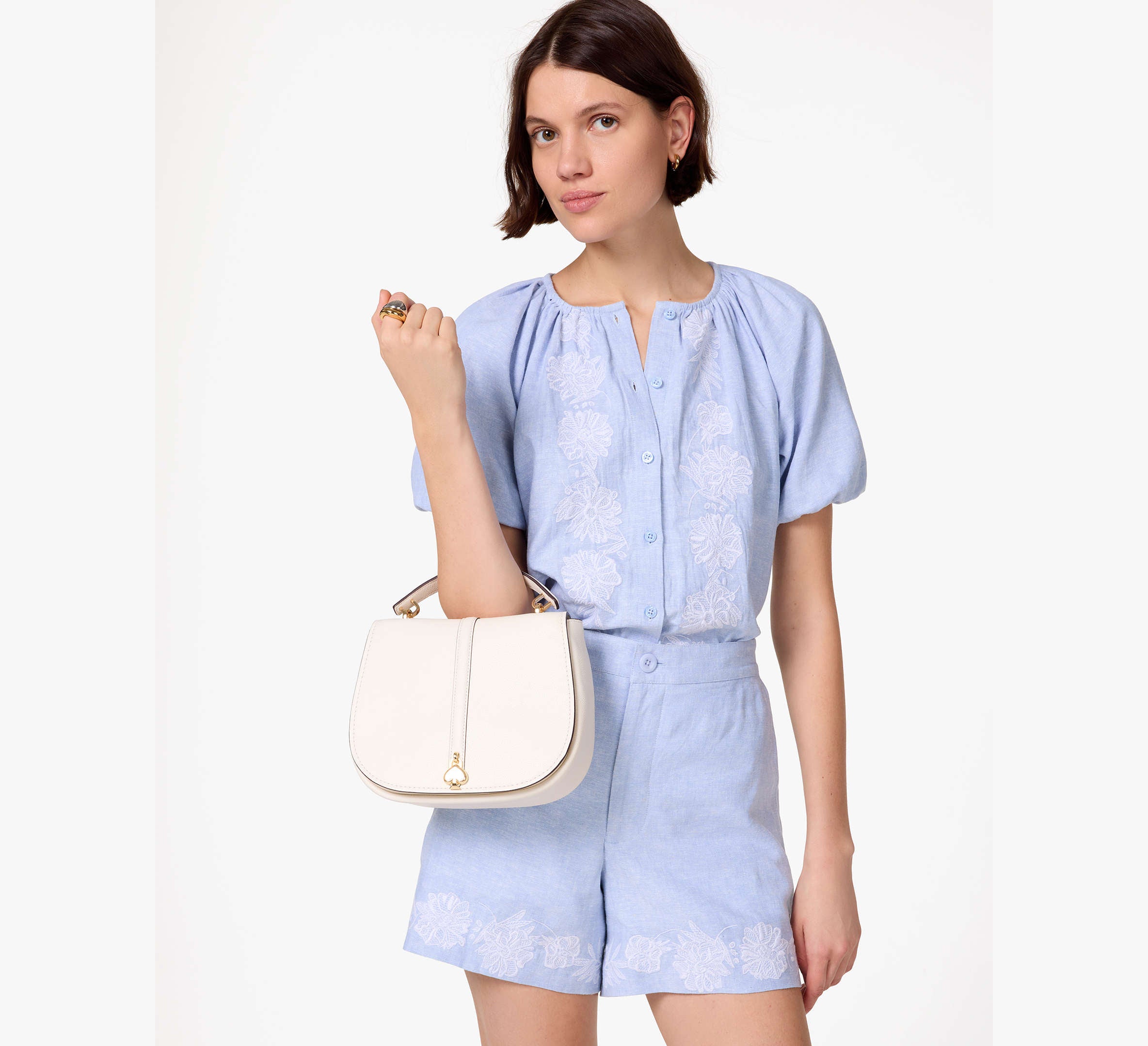 Kate Spade Kayla Pebbled Leather Saddle Bag -  Meringue