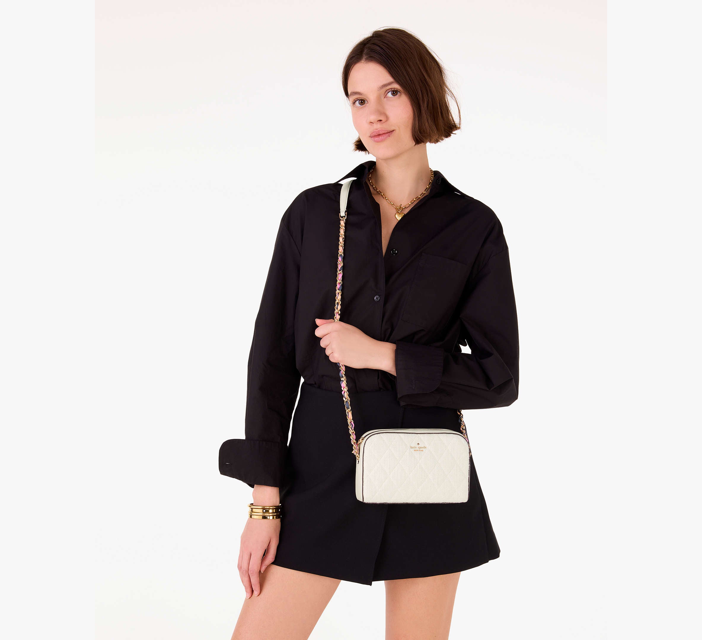 Kate Spade Carey Tweed Chain Camera Bag - Cream Multi