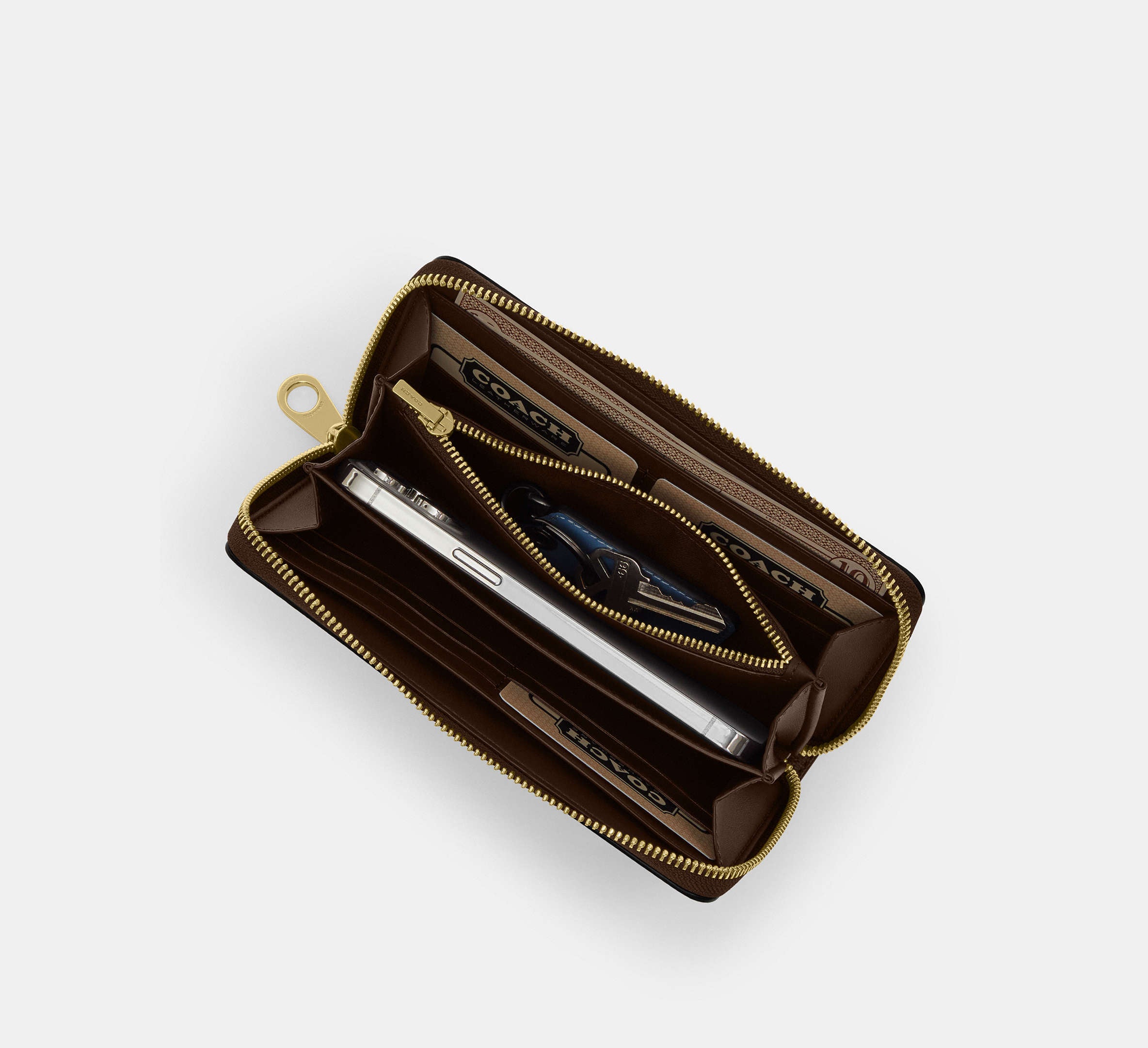 Coach Long Zip Around Wallet In Signature With Floral Print - Gold/Sand Multi