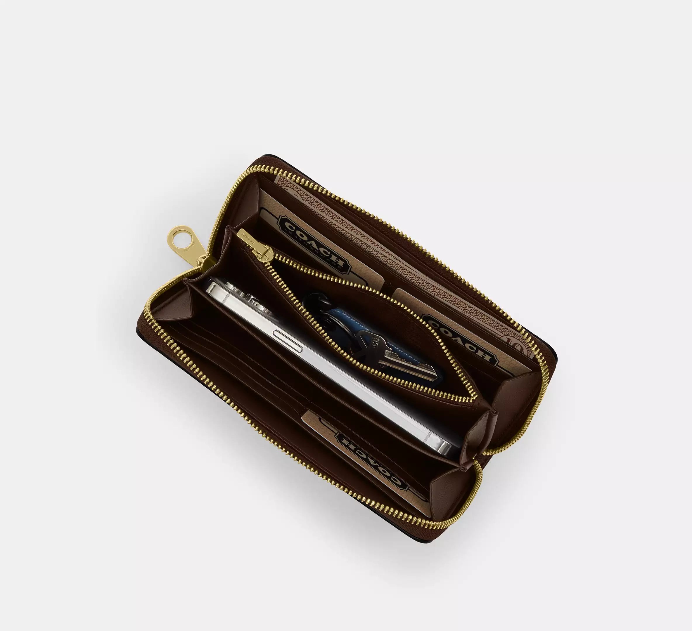 Coach Long Zip Around Wallet - Gold/Grey Birch