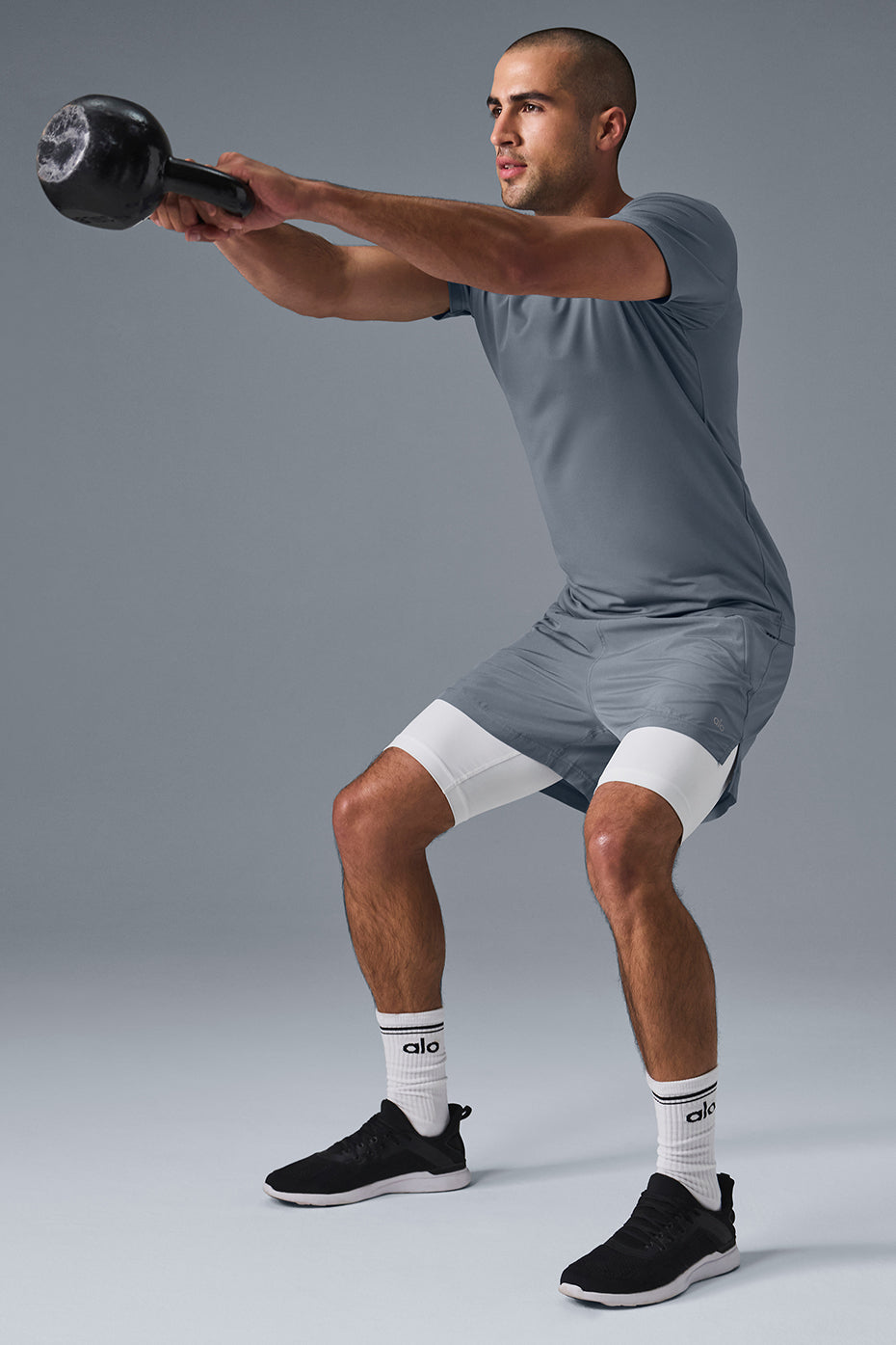 Alo Yoga Men's Conquer Reform Crewneck Short Sleeve - Steel Grey