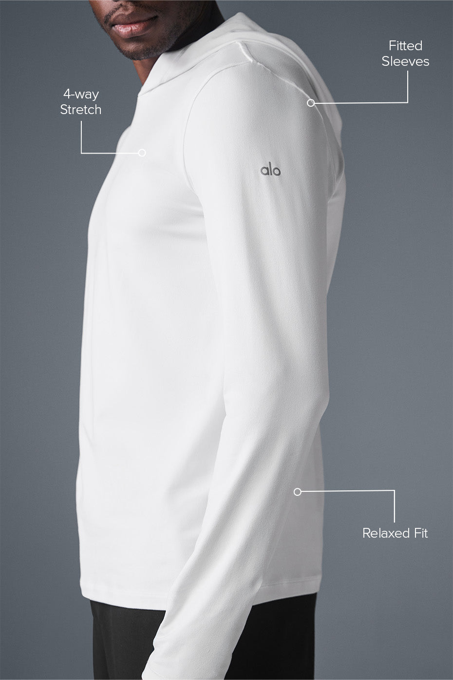 Alo Yoga  Men's Conquer Reform Long Sleeve With Hood -White