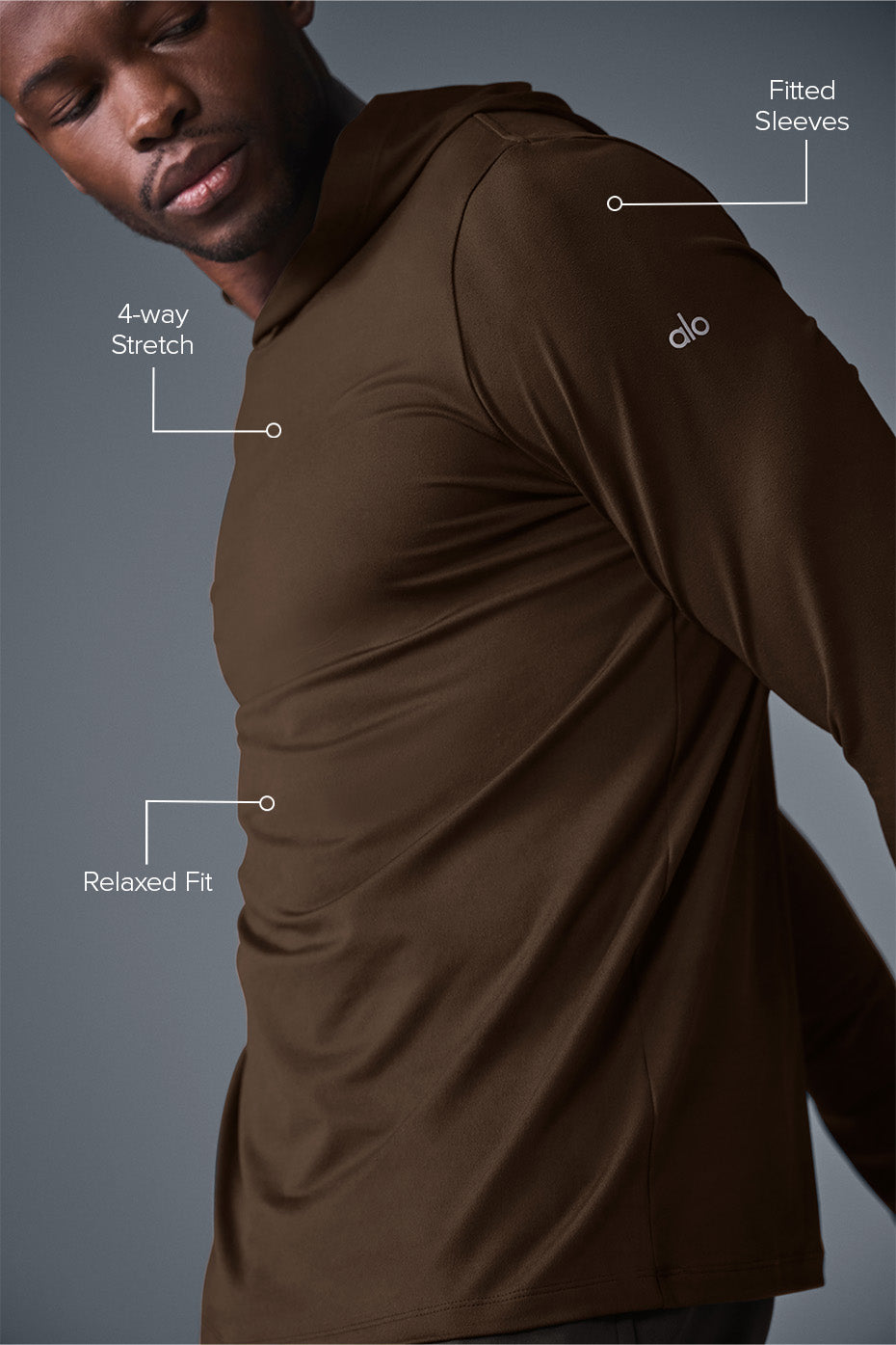 Alo Yoga  Men's Conquer Reform Long Sleeve With Hood  -  Espresso