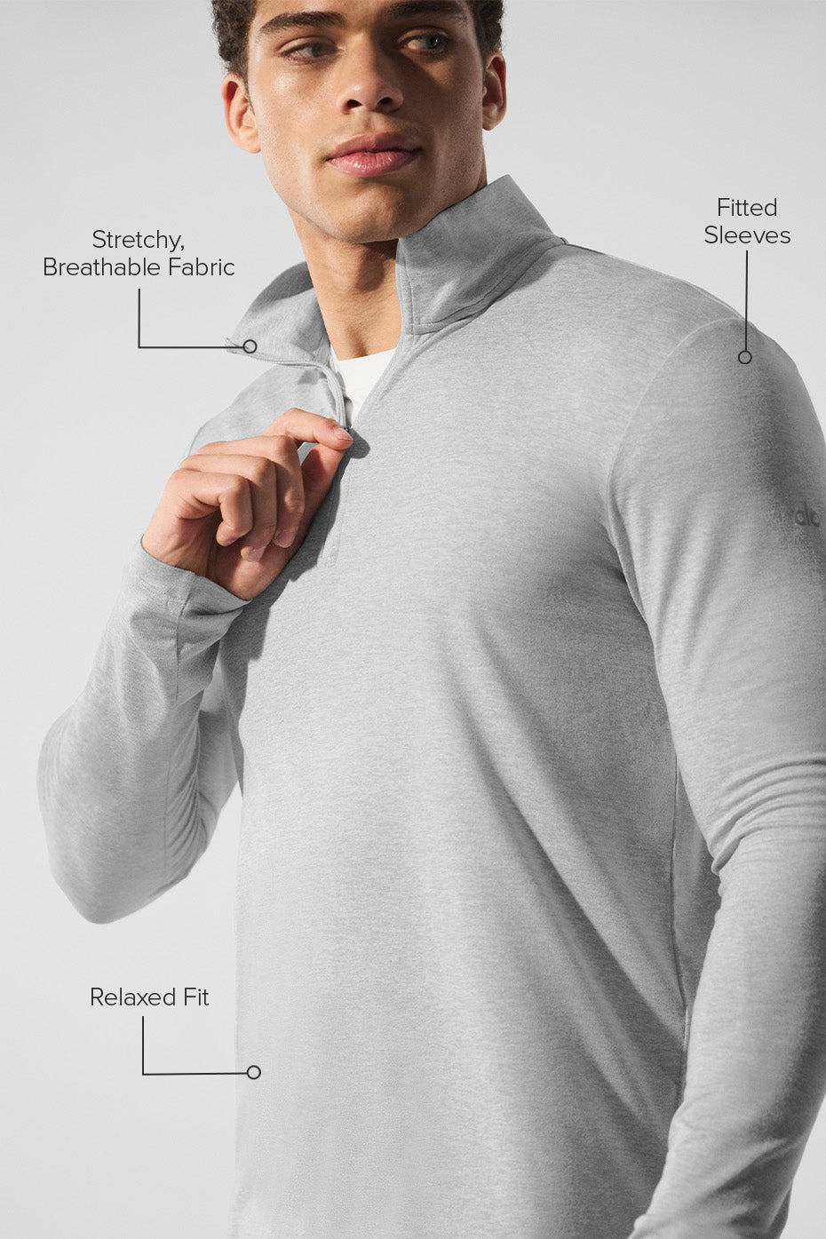 Alo Yoga Men's Conquer 1/4 Zip Reform Long Sleeve - Athletic Heather Grey