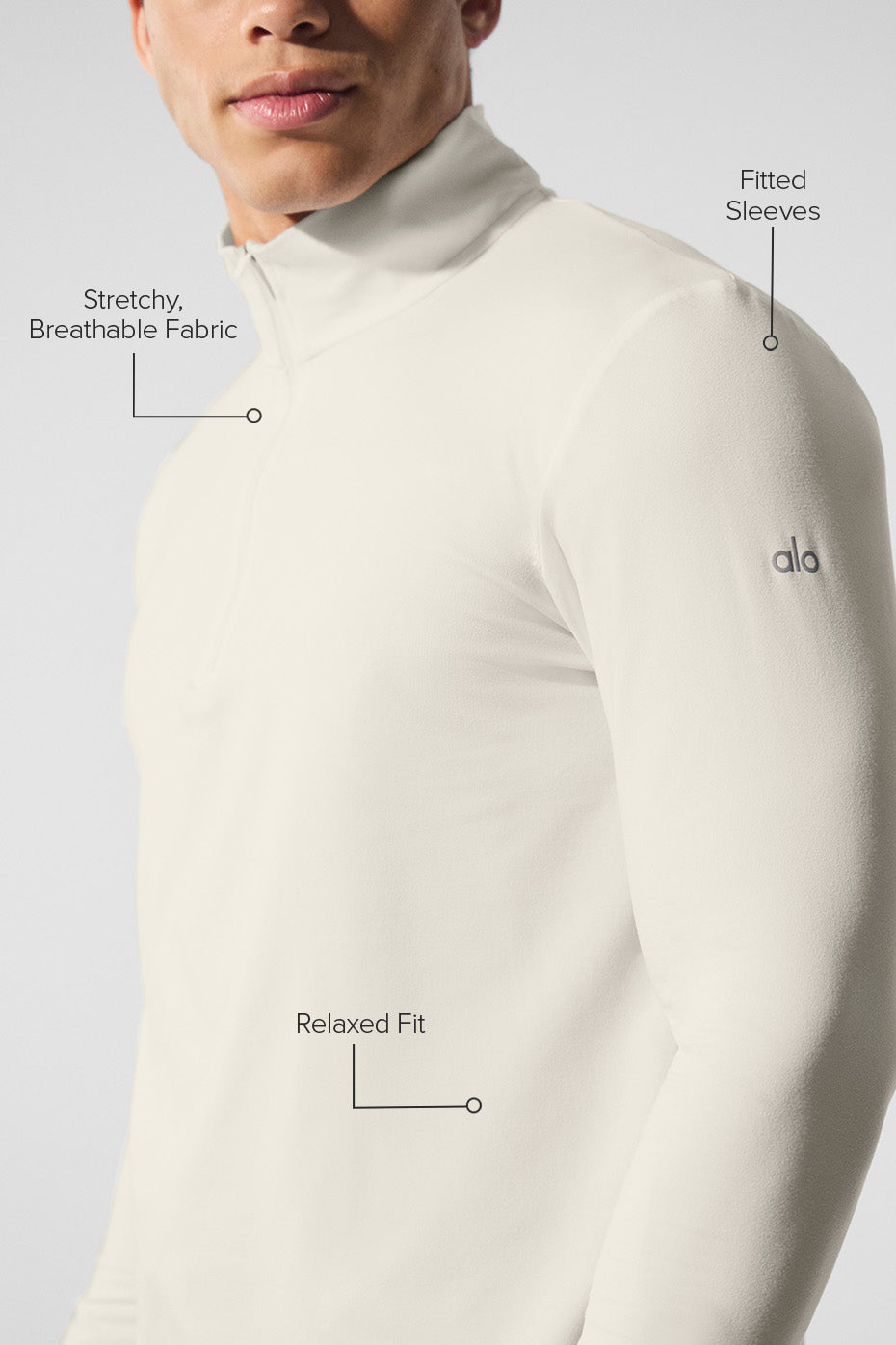 Alo Yoga Men's Conquer 1/4 Zip Reform Long Sleeve - Bone