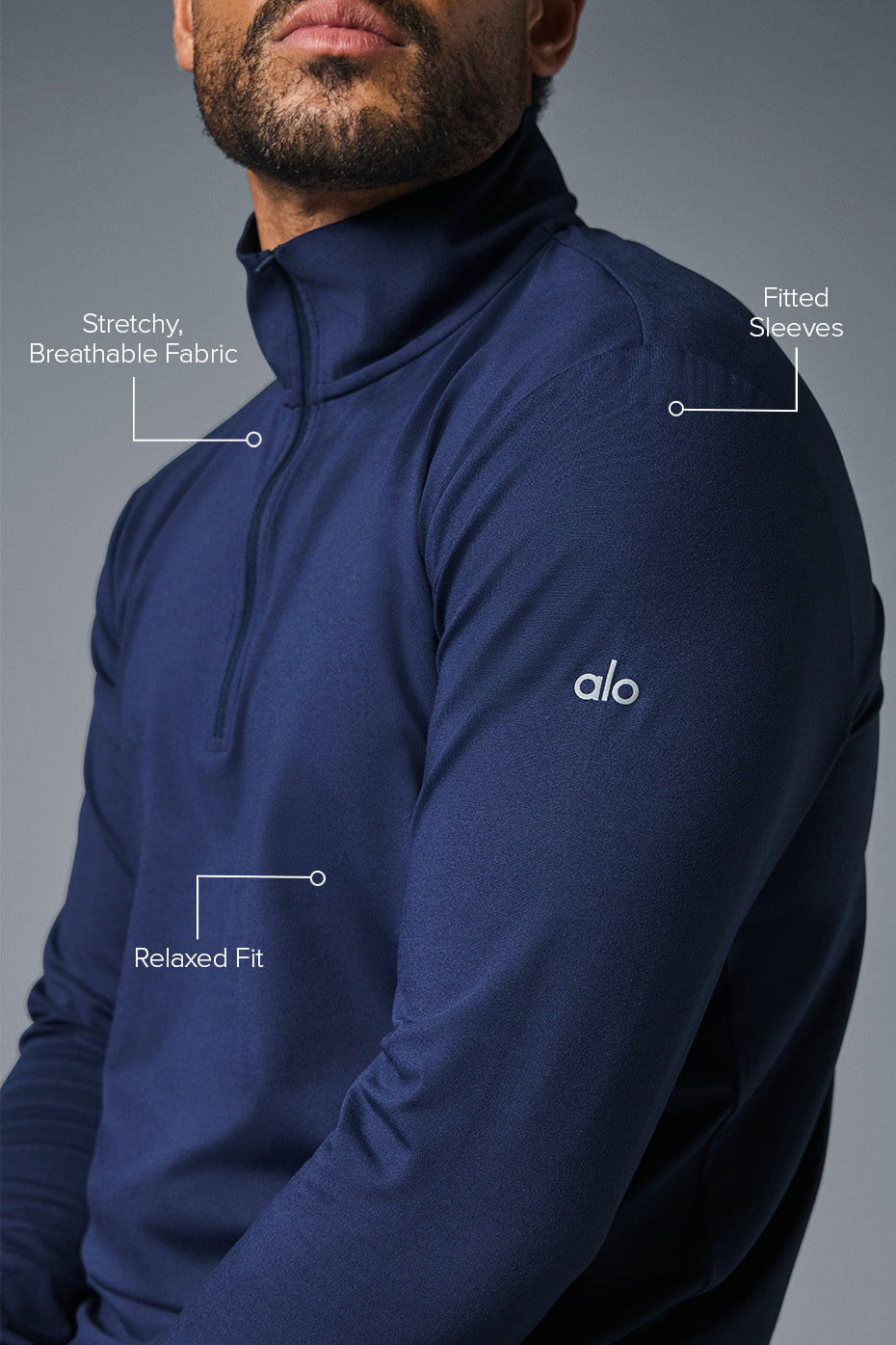 Alo Yoga Men's Conquer 1/4 Zip Reform Long Sleeve - Navy
