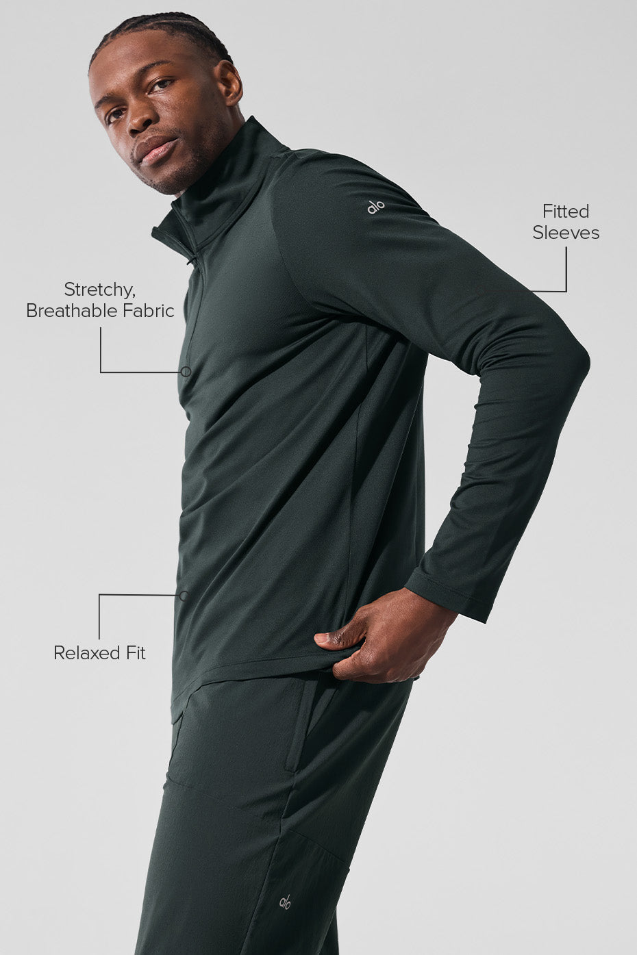 Alo Yoga Men's Conquer 1/4 Zip Reform Long Sleeve - Charcoal Green