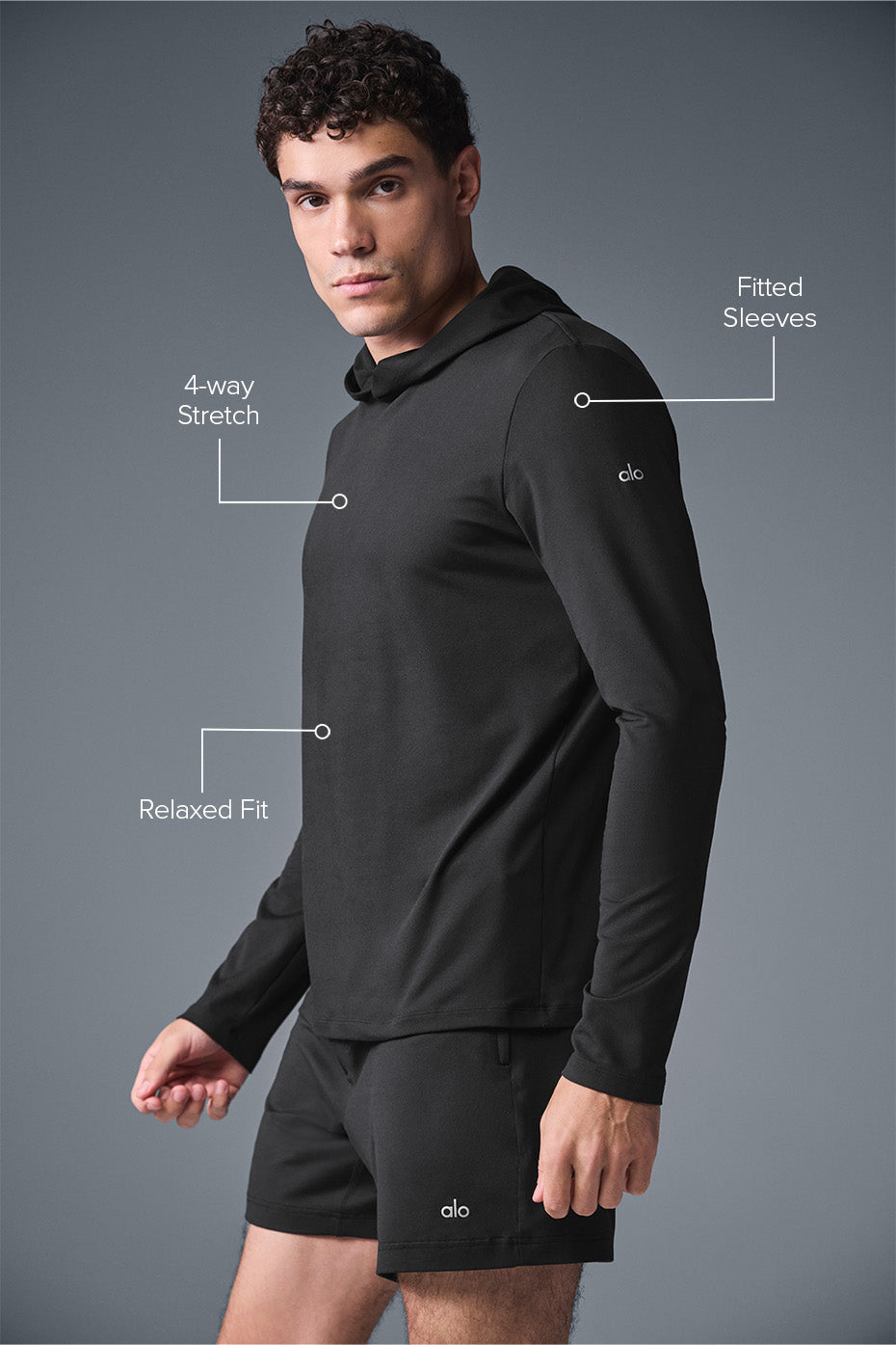 Alo Yoga Men's Conquer Reform Long Sleeve With Hood -Black