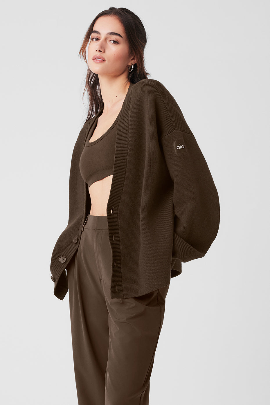 Alo Yoga Scholar Cardigan Sweater  -  Espresso