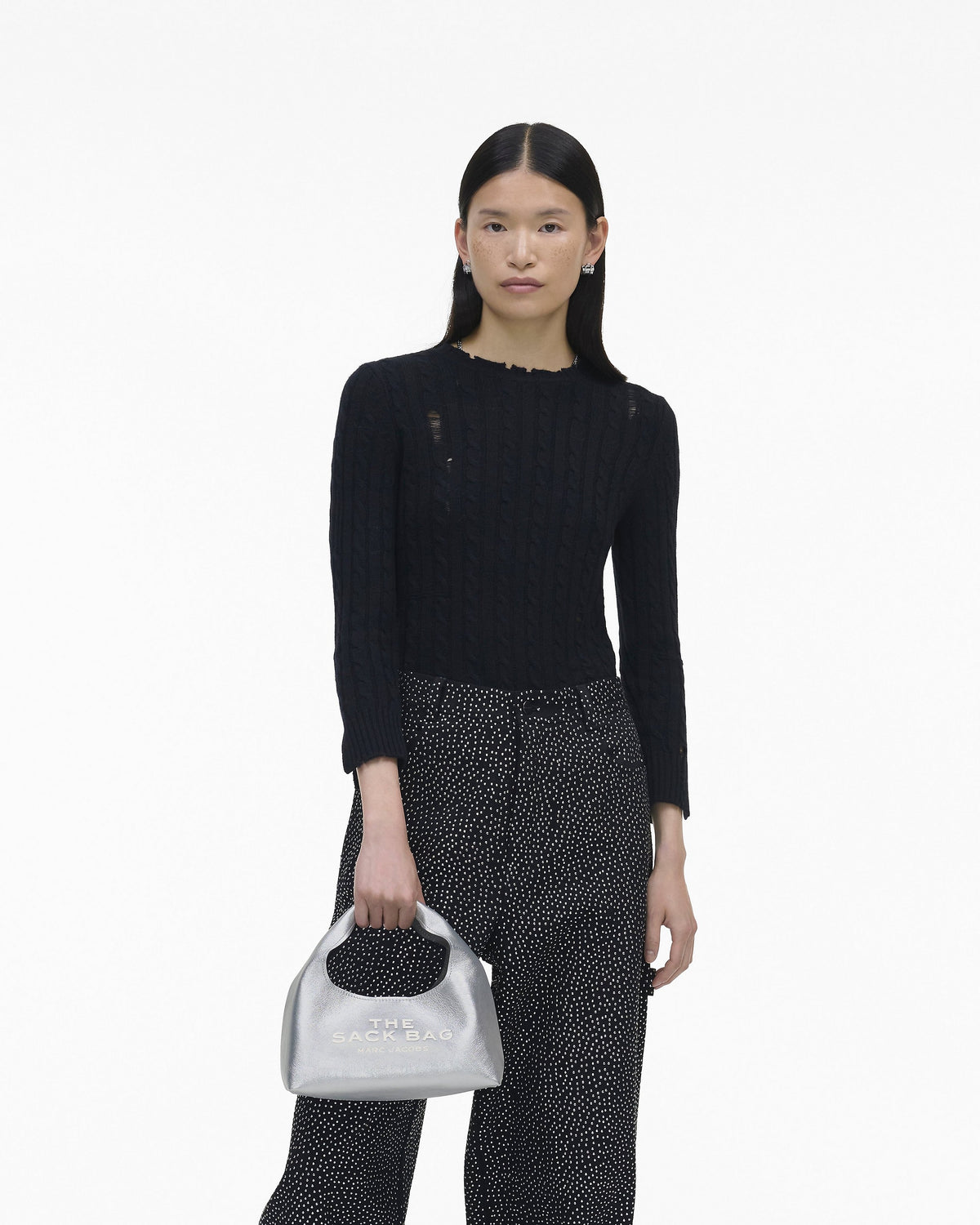 Marc Jacobs The Metallic Leather Mini Sack Bag Silver