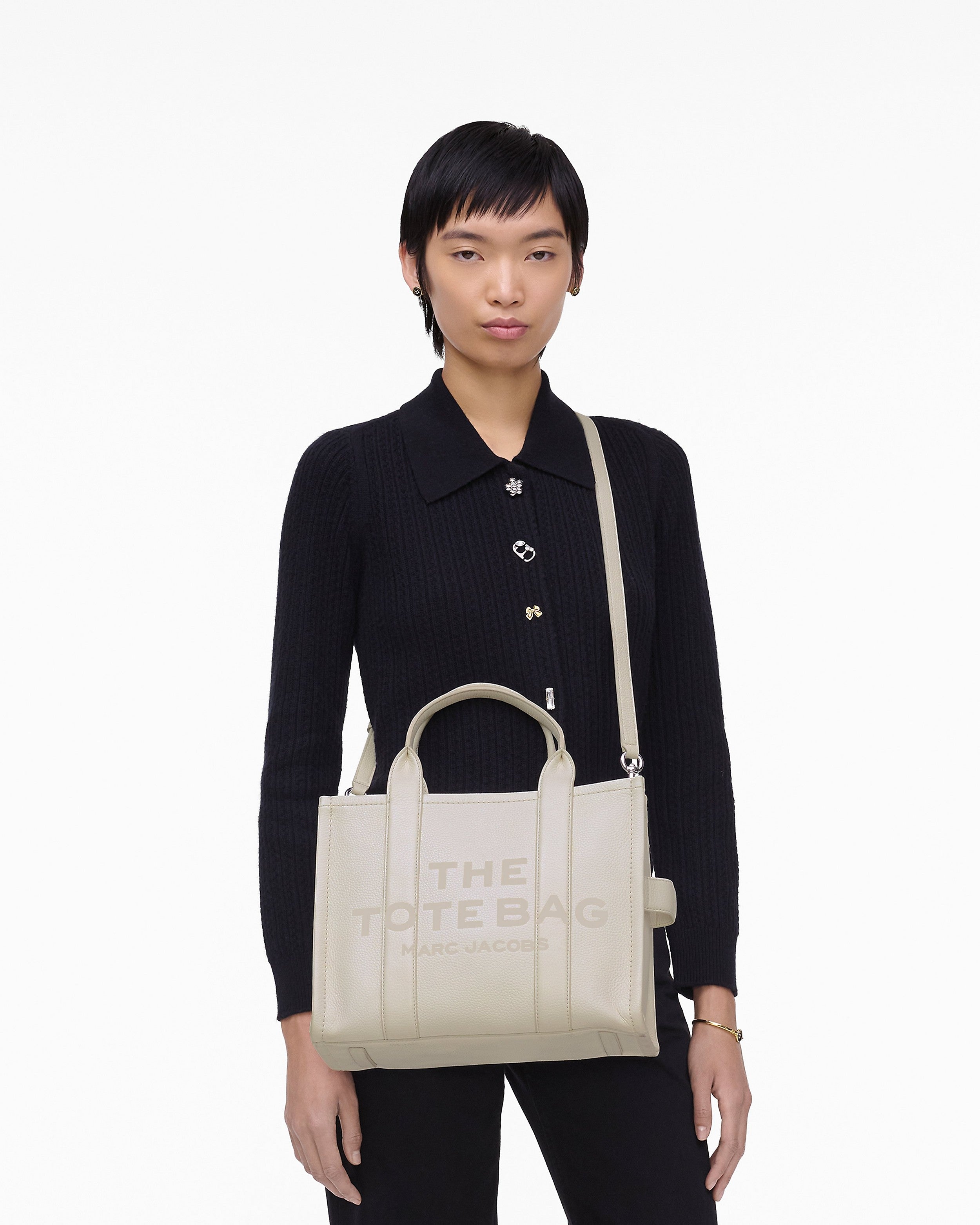 Marc Jacobs The Leather Medium Tote Bag - Cotton/Silver