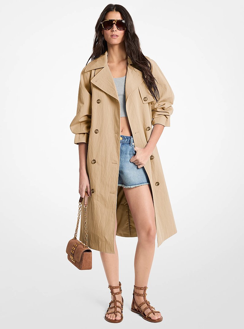 Michael Kors Oversized Washed Cotton and Nylon Trench Coat-KHAKI