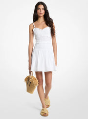 Michael Kors Smocked Cotton Poplin Tank Dress-WHITE