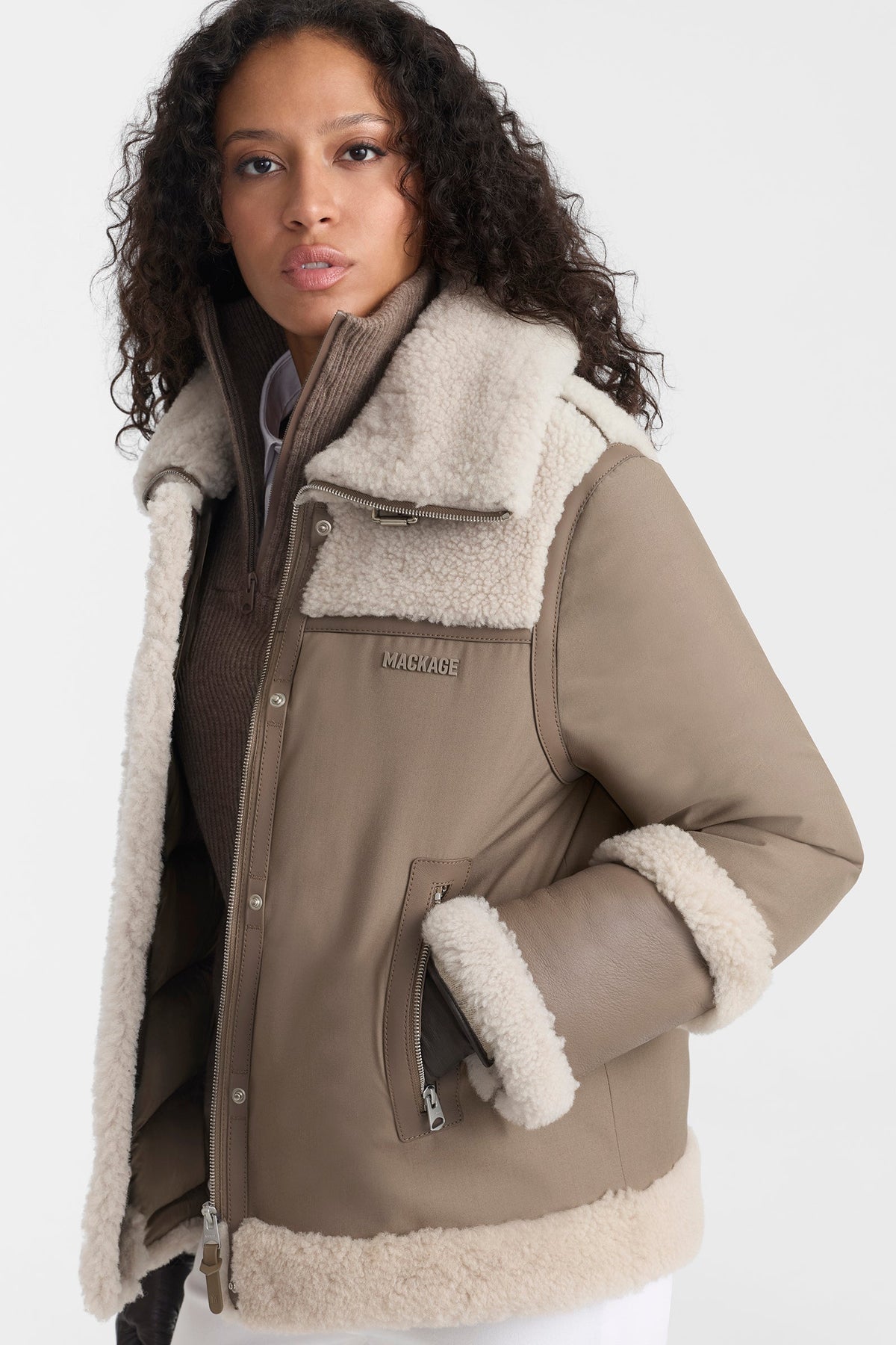 Mackage NIKOLINA mixed media jacket-Truffle-Taupe
