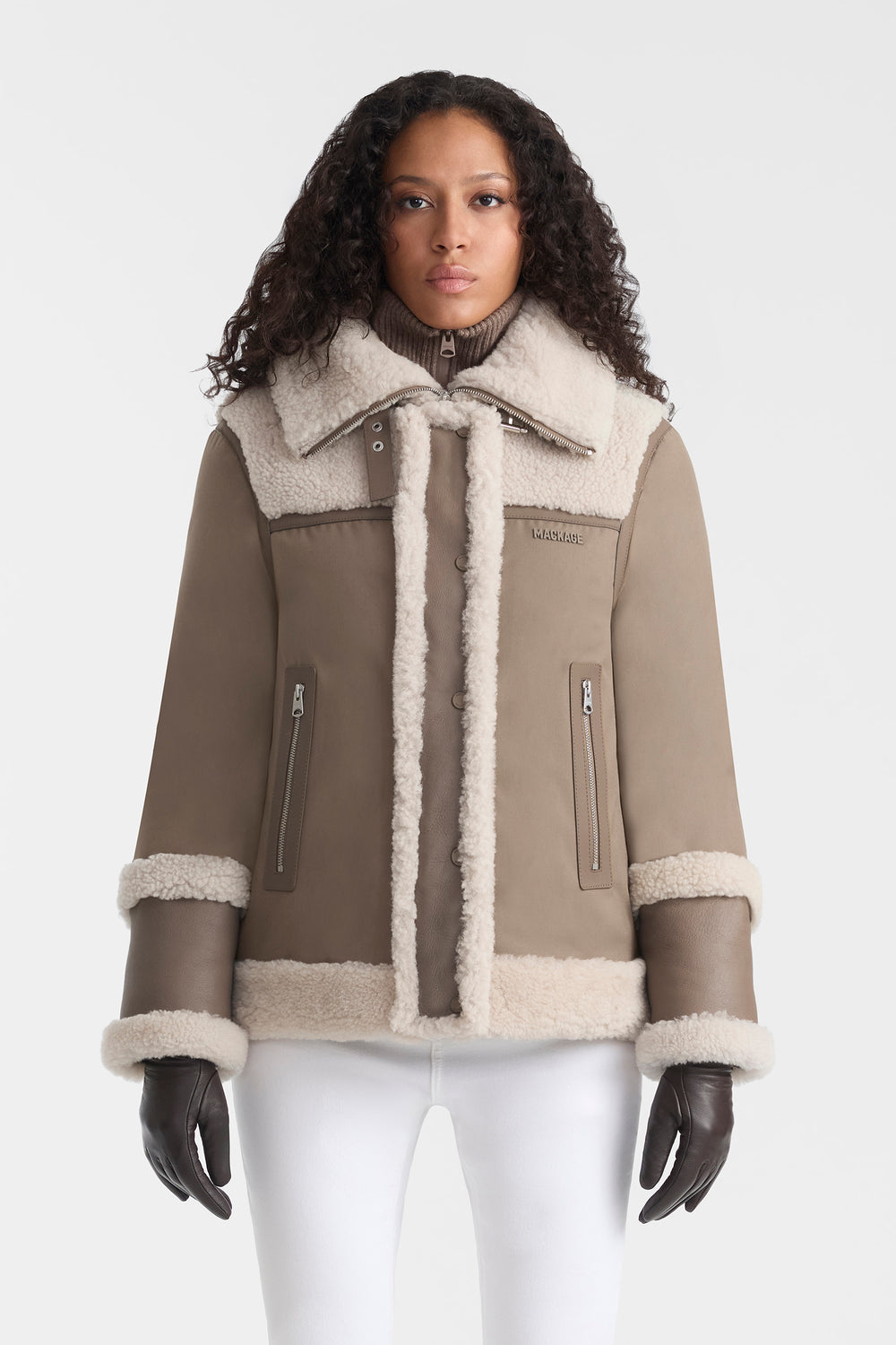 Mackage NIKOLINA mixed media jacket-Truffle-Taupe