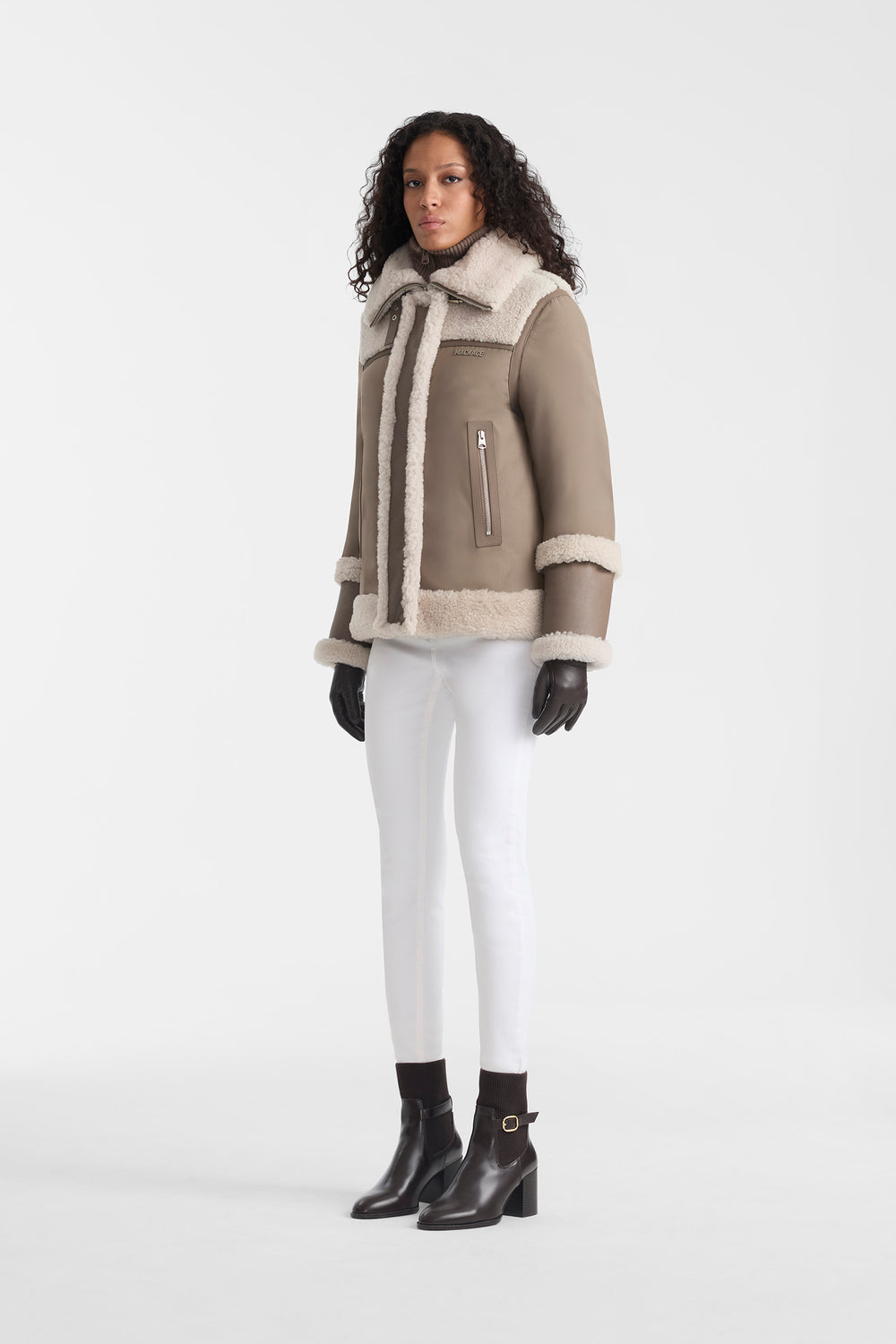 Mackage NIKOLINA mixed media jacket-Truffle-Taupe