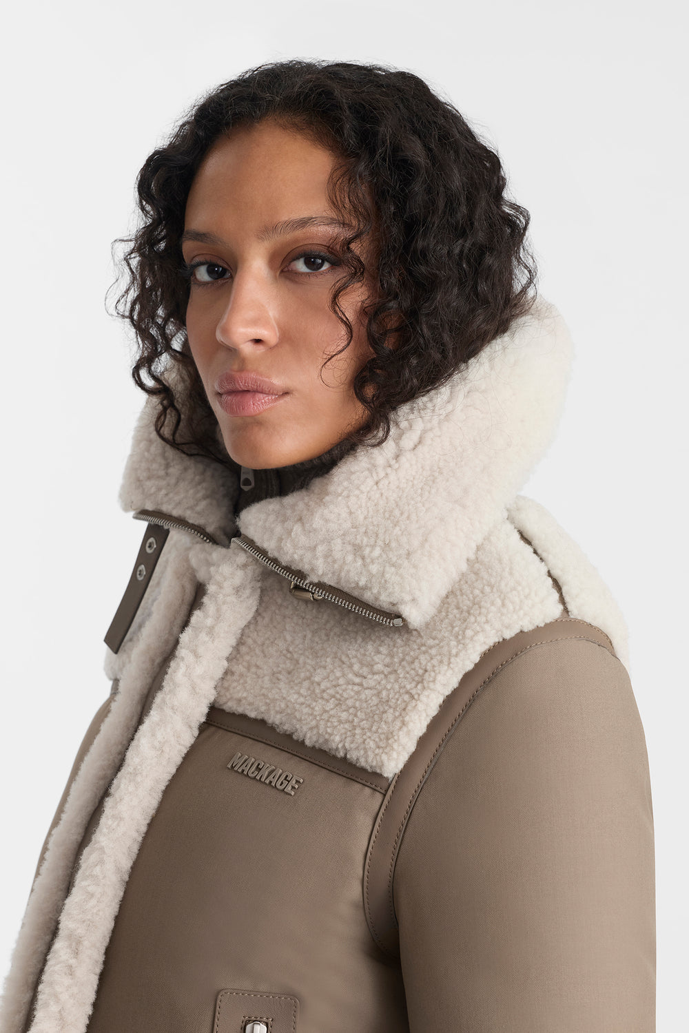 Mackage NIKOLINA mixed media jacket-Truffle-Taupe
